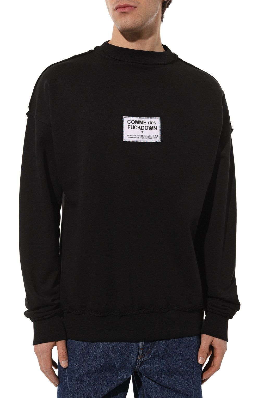 Comme Des Fuckdown Chic Raw Cut Crewneck Sweatshirt in Black