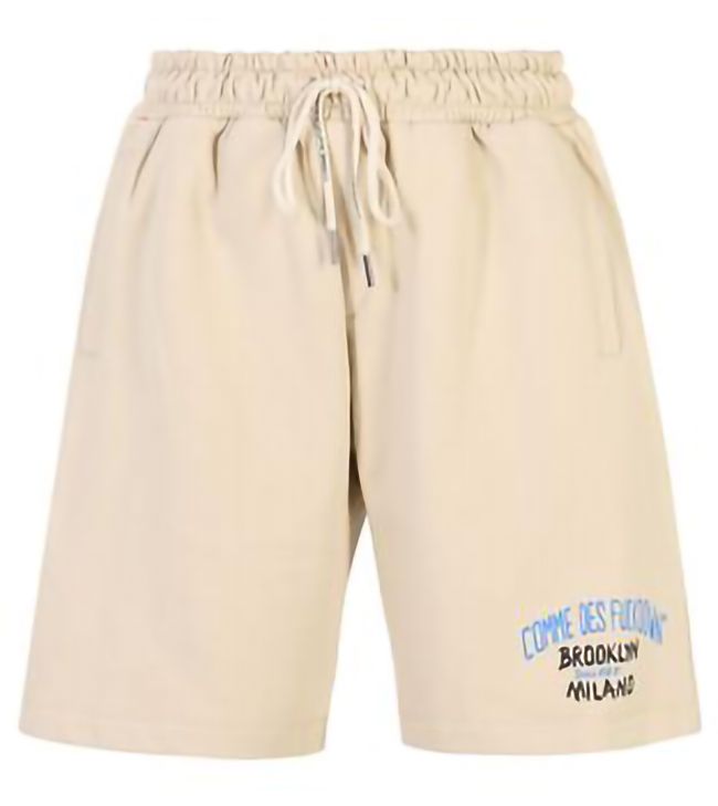 Comme Des Fuckdown Beige Cotton Bermuda Shorts with Logo Print