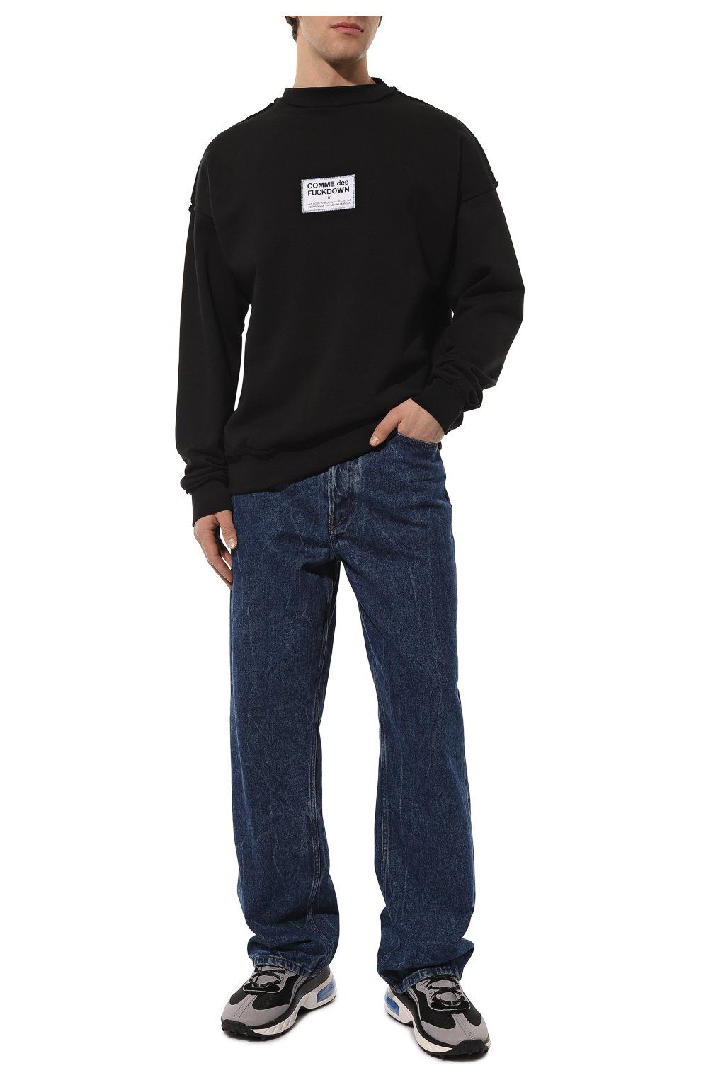 Comme Des Fuckdown Chic Raw Cut Crewneck Sweatshirt in Black