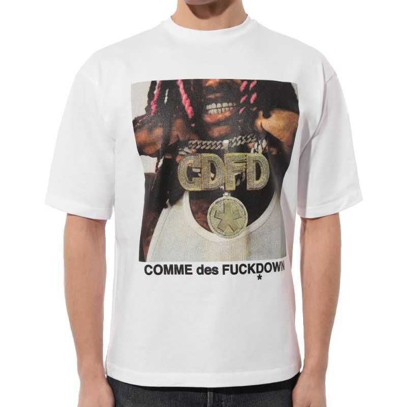 Comme Des Fuckdown Elevate Casual Style White Half-Sleeve Tee