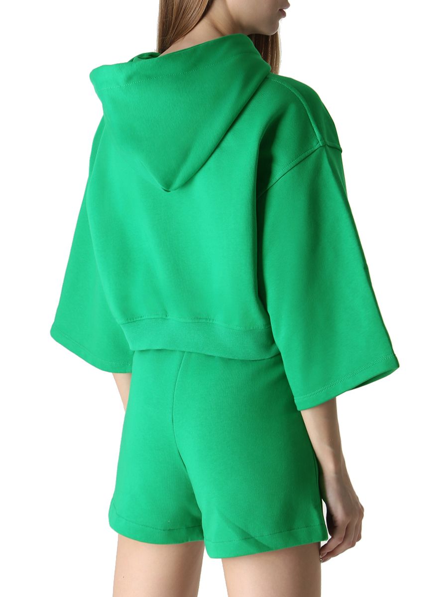 Comme Des Fuckdown Chic Hooded Short Sleeve Green Sweatshirt