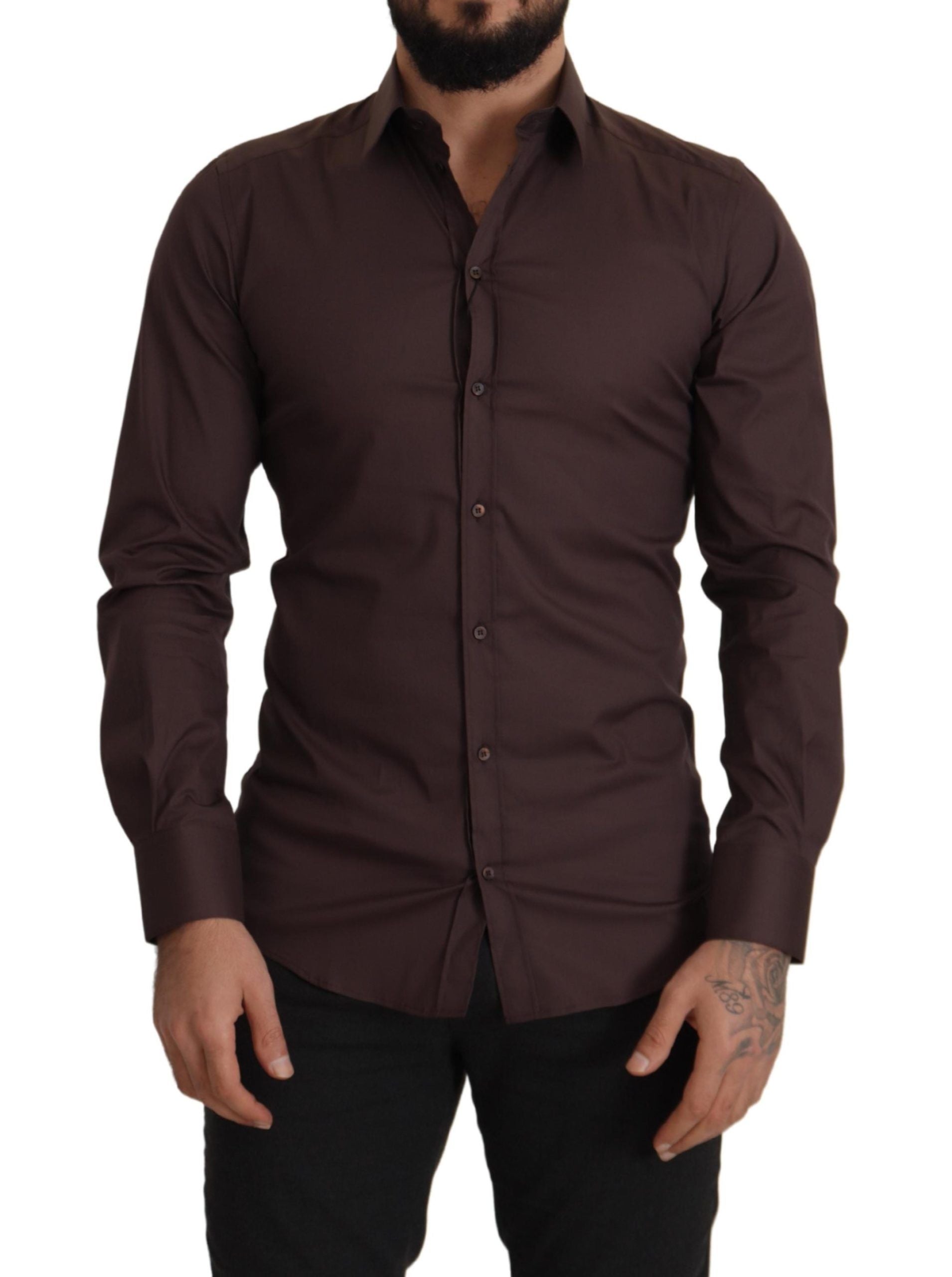 Dolce & Gabbana Elegant Brown Slim Fit Dress Shirt