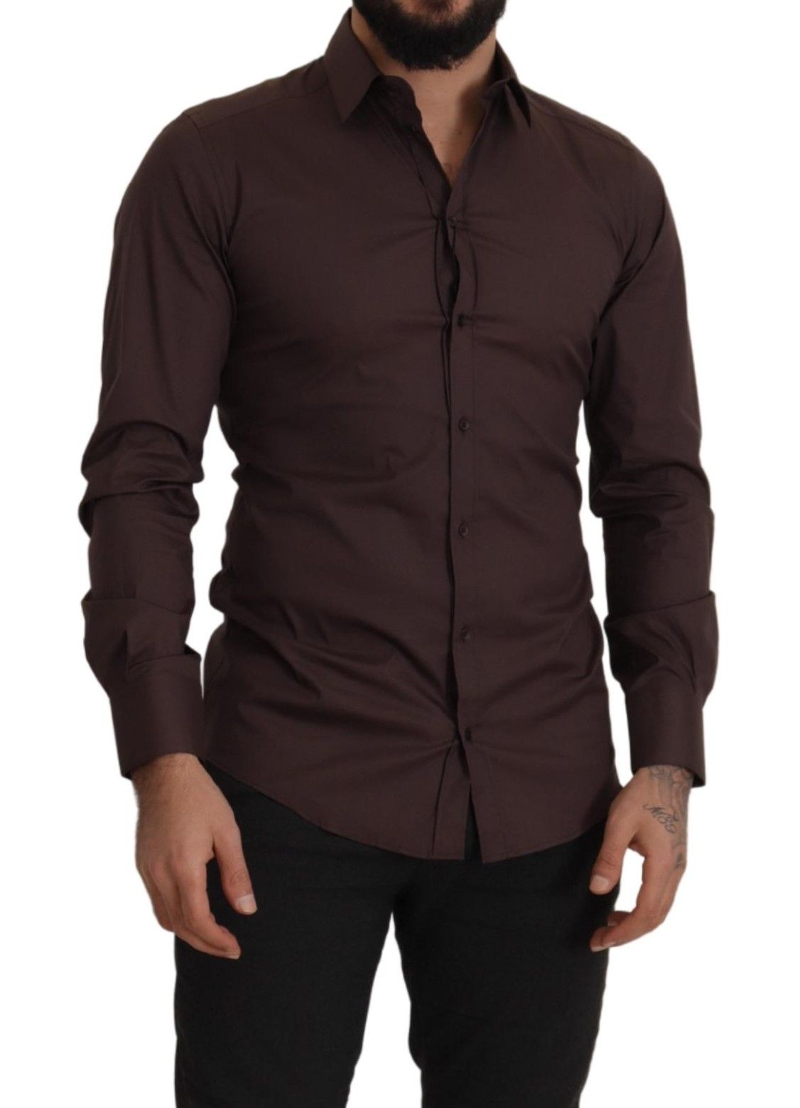 Dolce & Gabbana Elegant Brown Slim Fit Dress Shirt