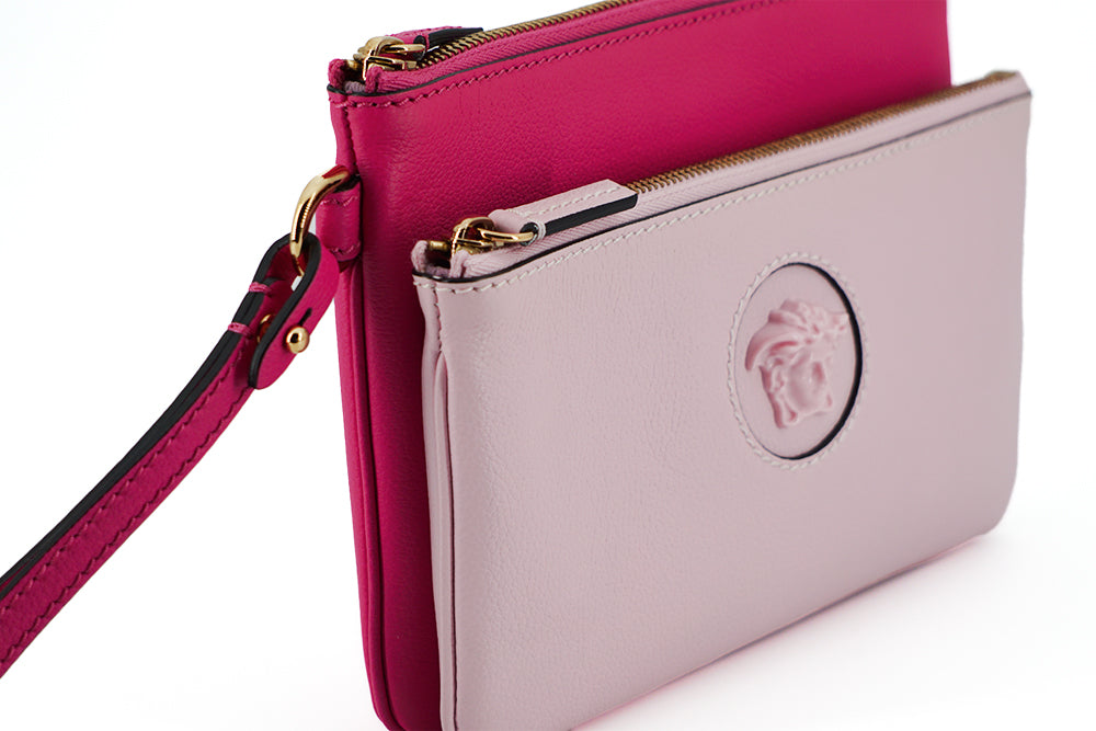 Versace Elegant Pink Leather Pouch Clutch