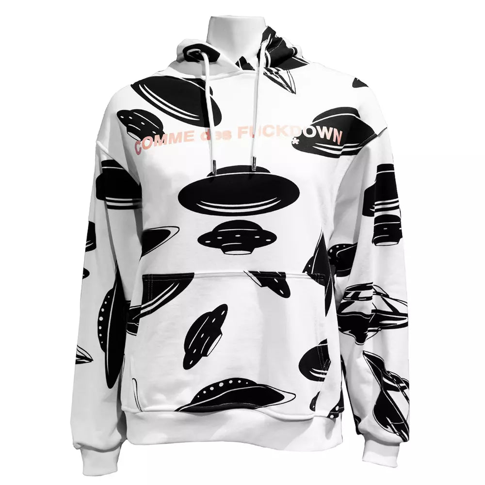 Comme Des Fuckdown White UFO Print Cotton Sweatshirt with Pink Logo