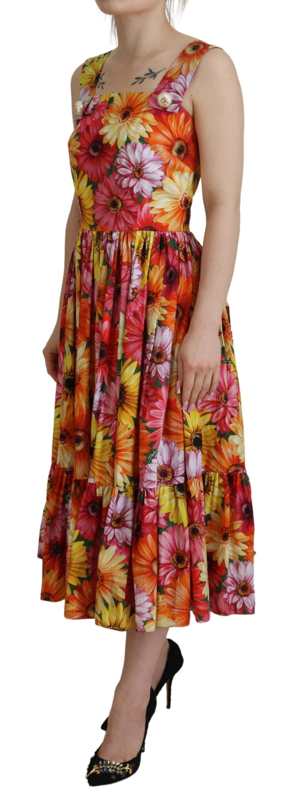 Dolce & Gabbana Elegant Floral Midi Cotton Dress