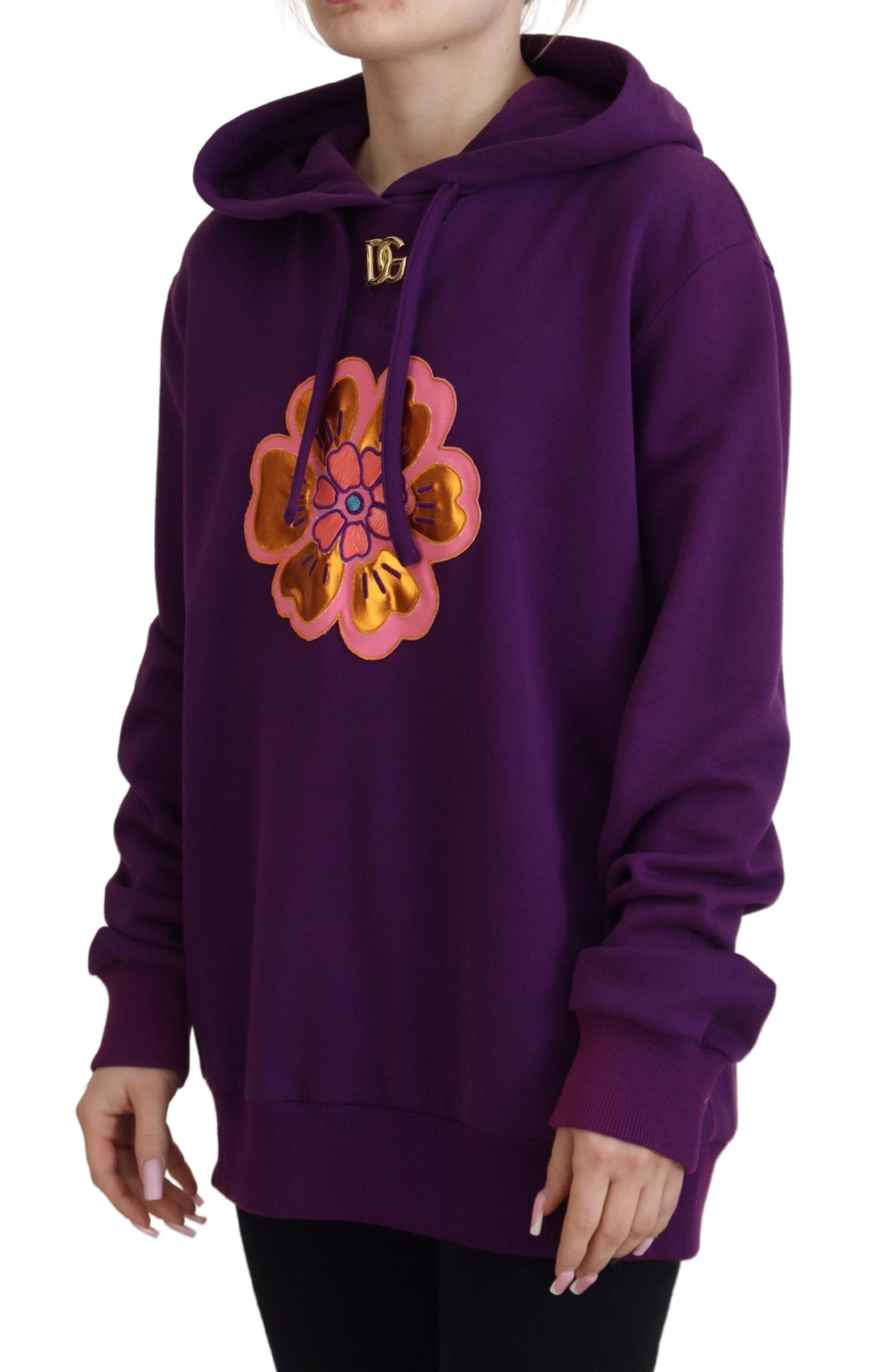 Dolce & Gabbana Elegant Floral Hooded Pullover Sweater in Purple