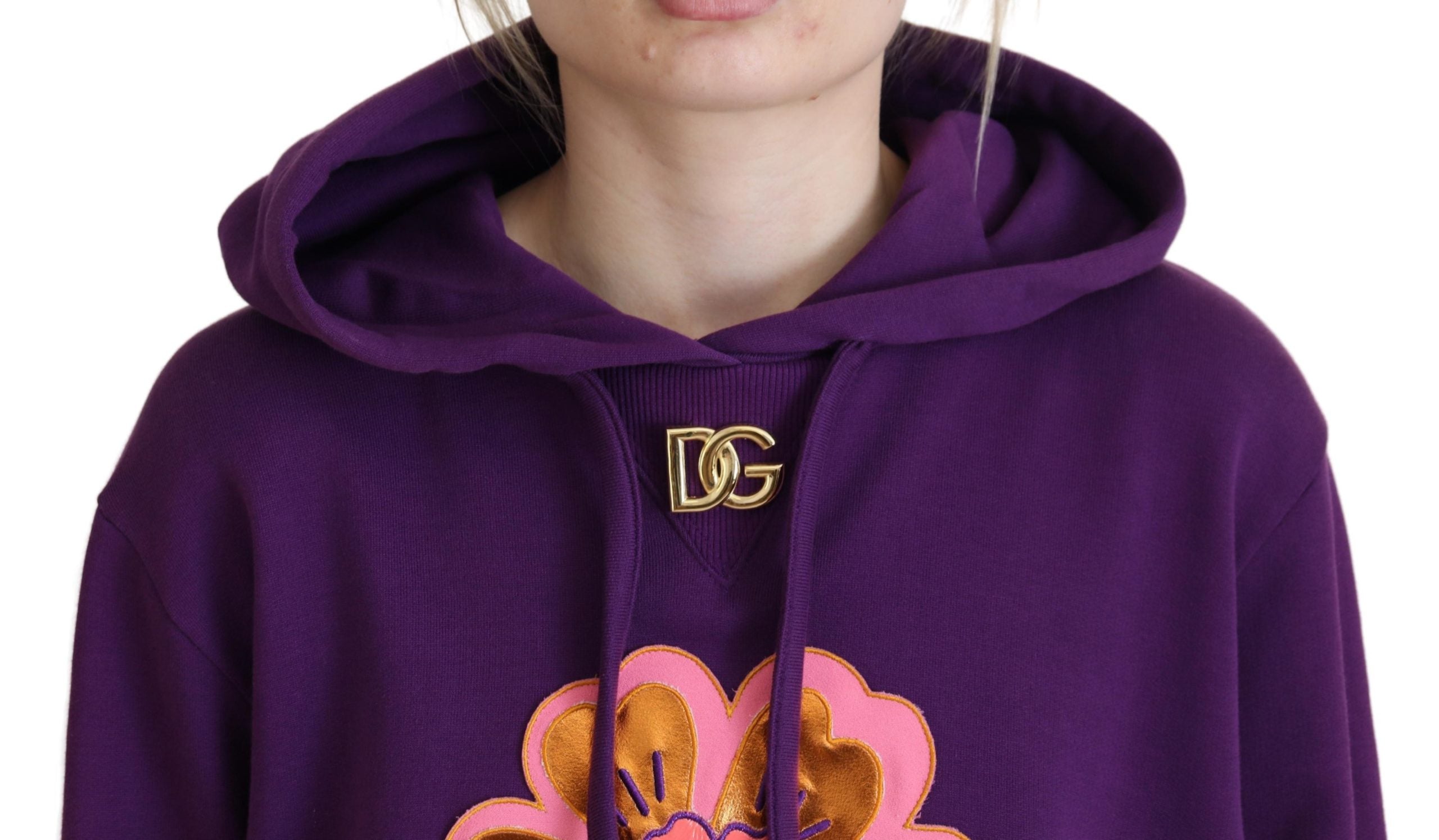 Dolce & Gabbana Elegant Floral Hooded Pullover Sweater in Purple