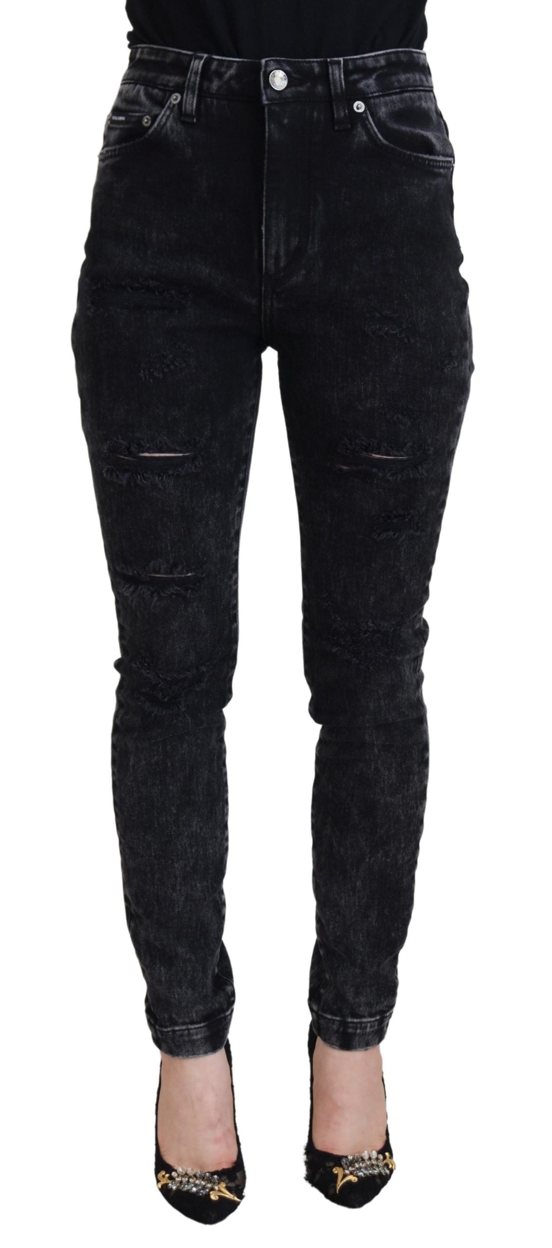 Dolce & Gabbana Elegant Black Denim Pants with Chic Detailing