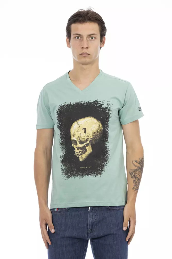 Trussardi Action Green Cotton Men V-Neck T-Shirt