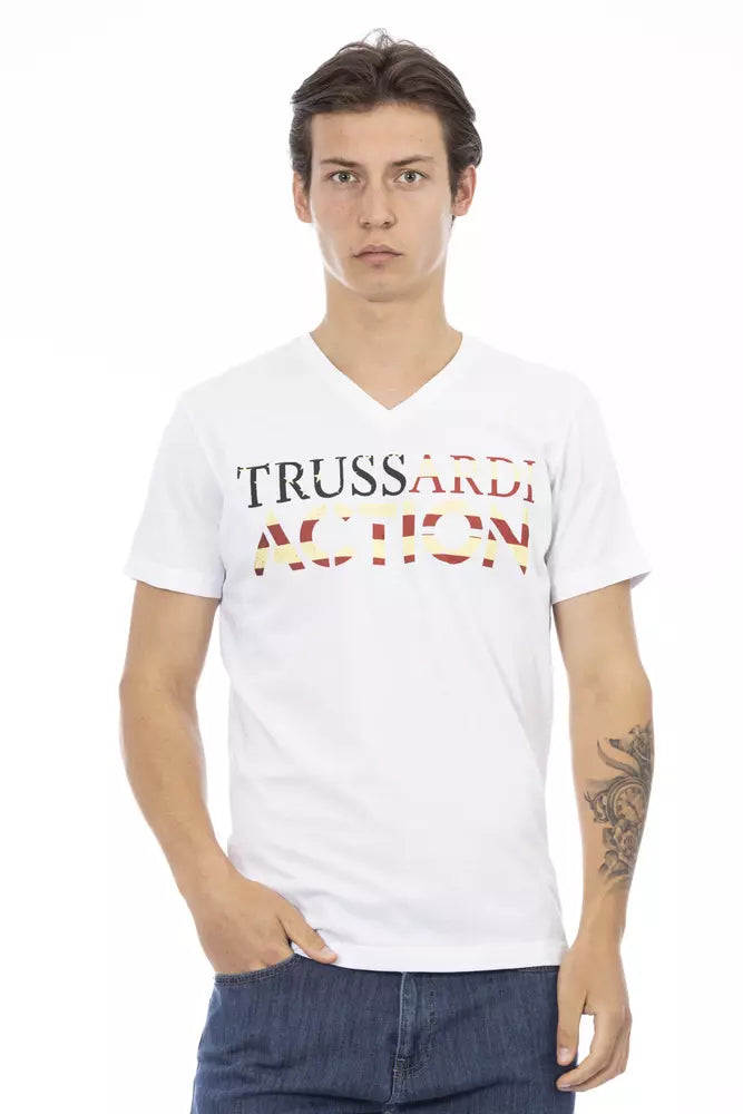 Trussardi Action White Cotton Men V-Neck T-Shirt