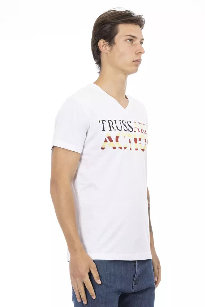 Trussardi Action White Cotton Men V-Neck T-Shirt