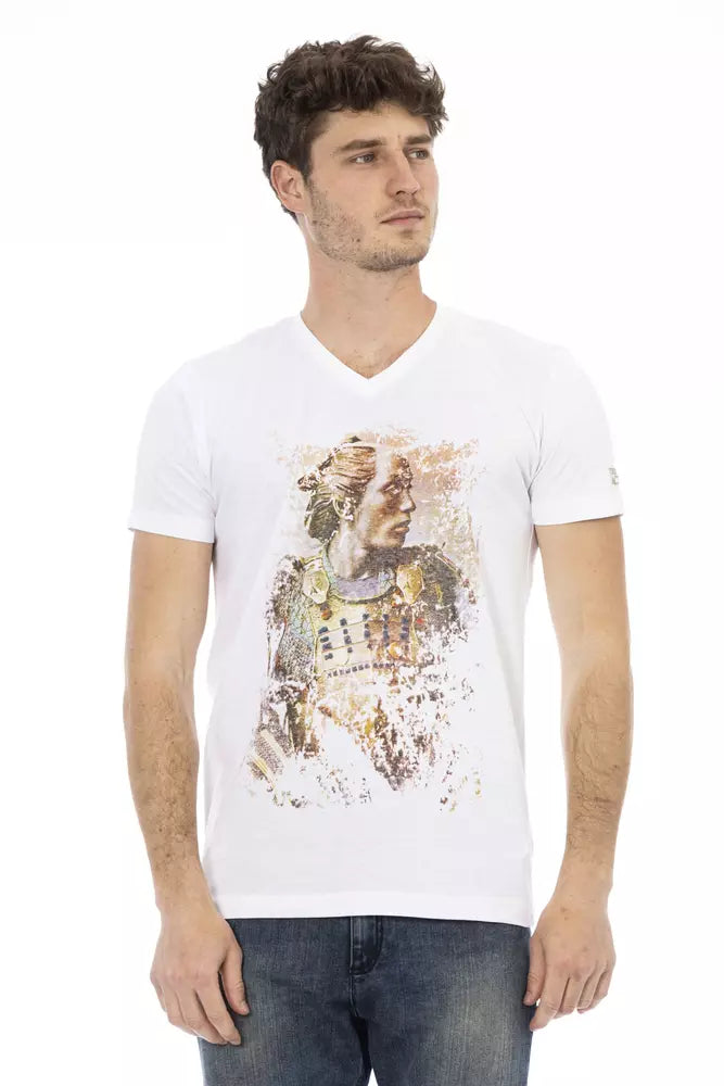 Trussardi Action White Cotton Men's V-Neck T-Shirt