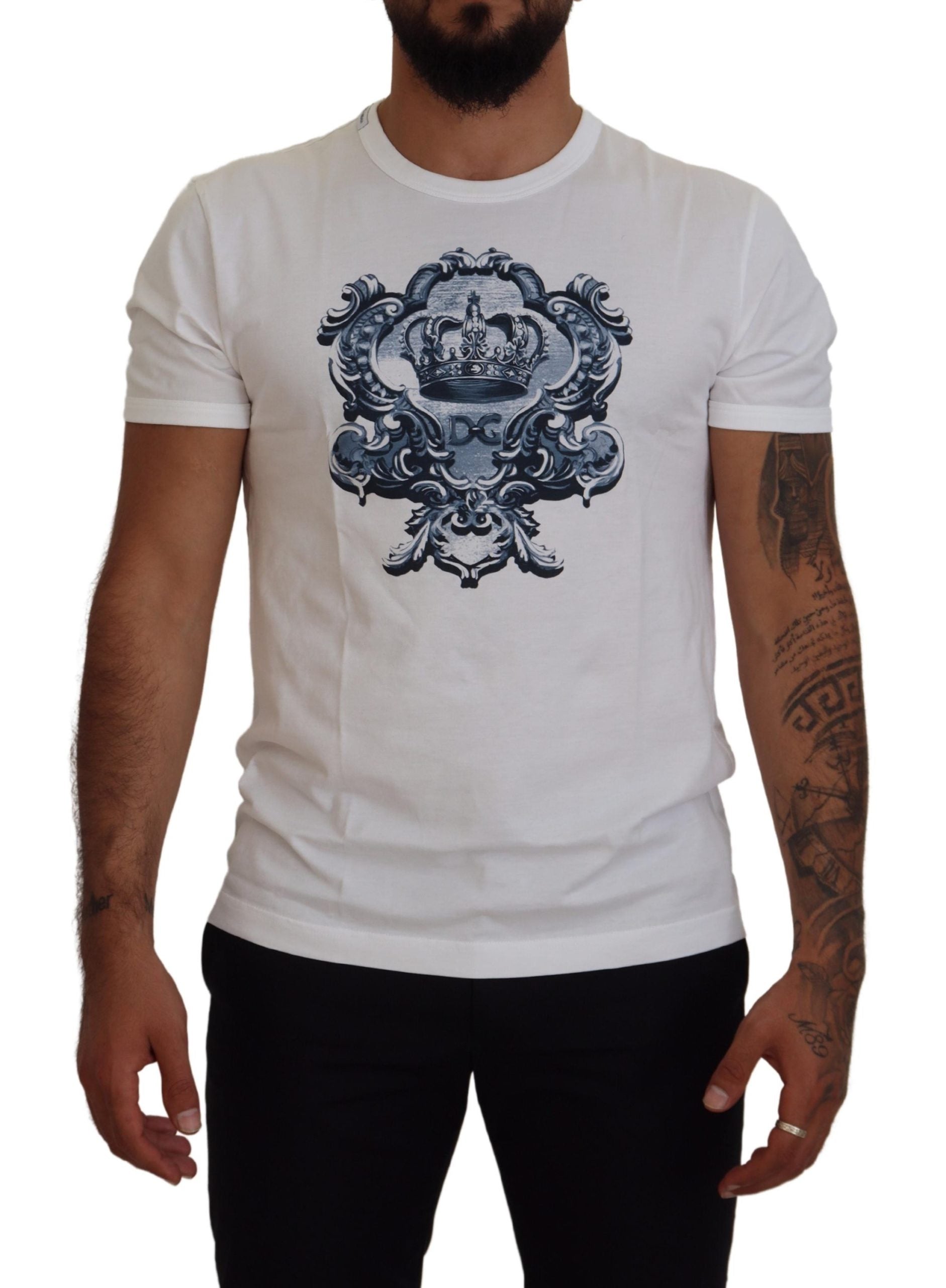 Dolce & Gabbana Elegant White Cotton Crown Print T-Shirt