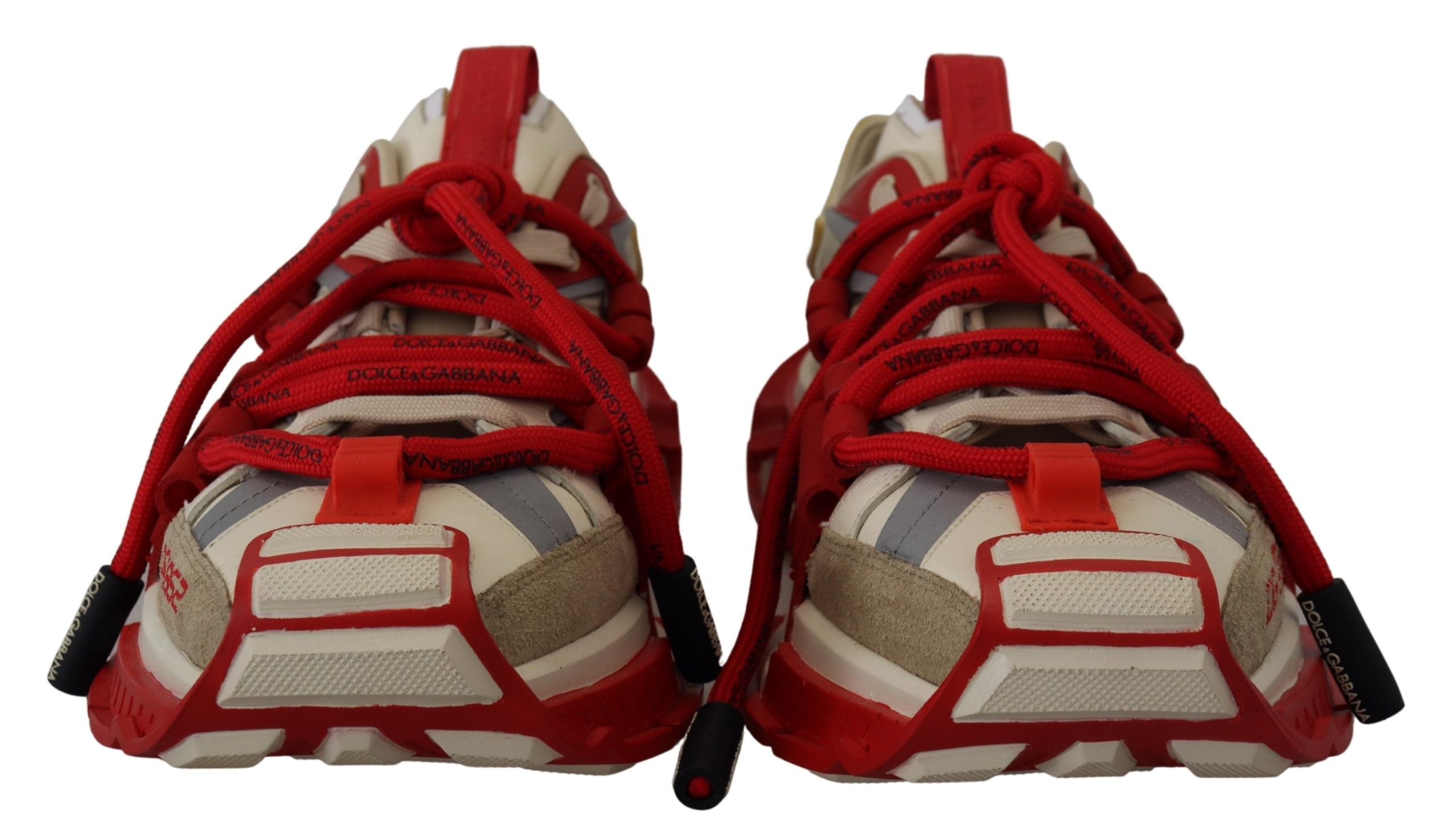 Dolce & Gabbana Red Beige Designer Leather Sneakers