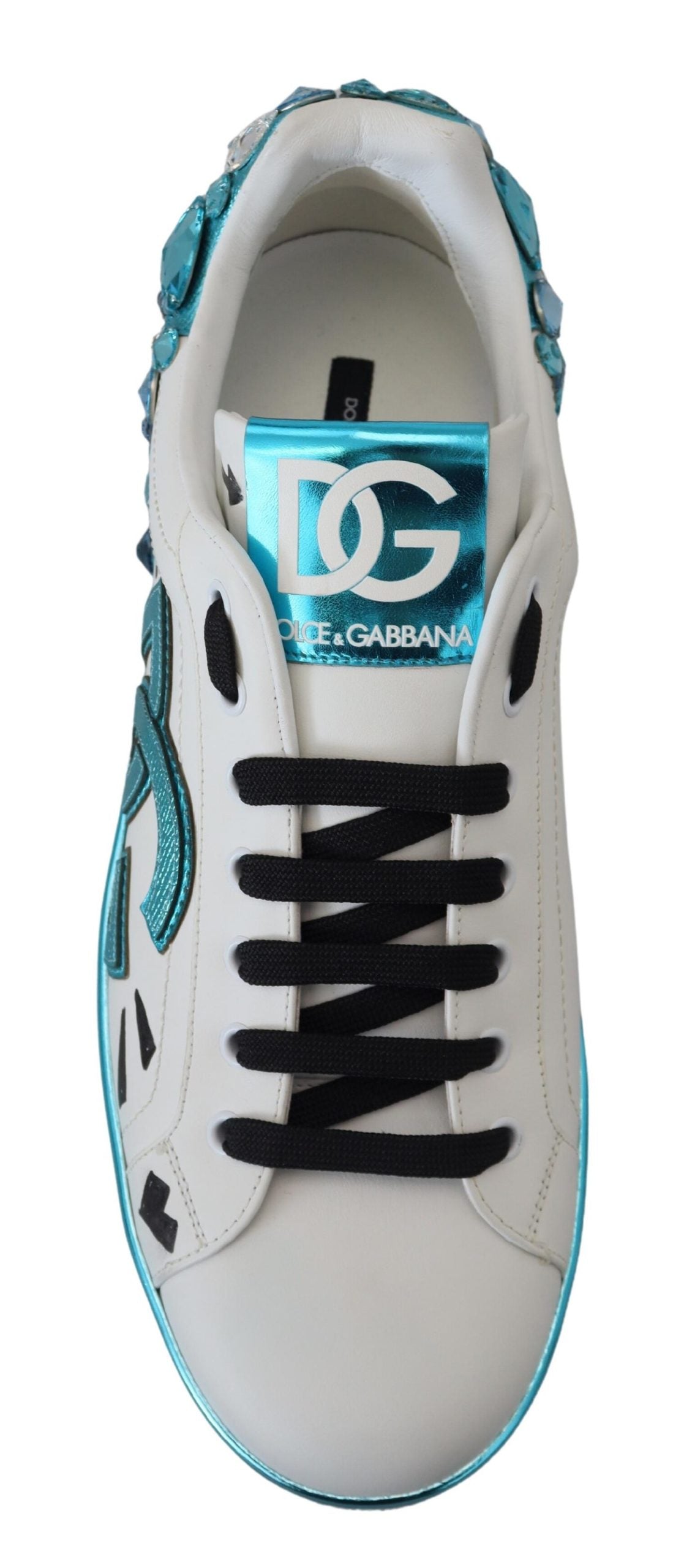 Dolce & Gabbana Elegant White and Blue Leather Sneakers