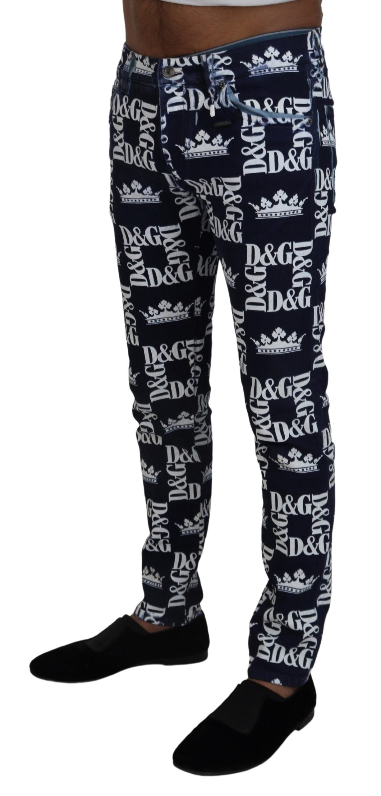 Dolce & Gabbana Elegant Crown Print Denim Pants