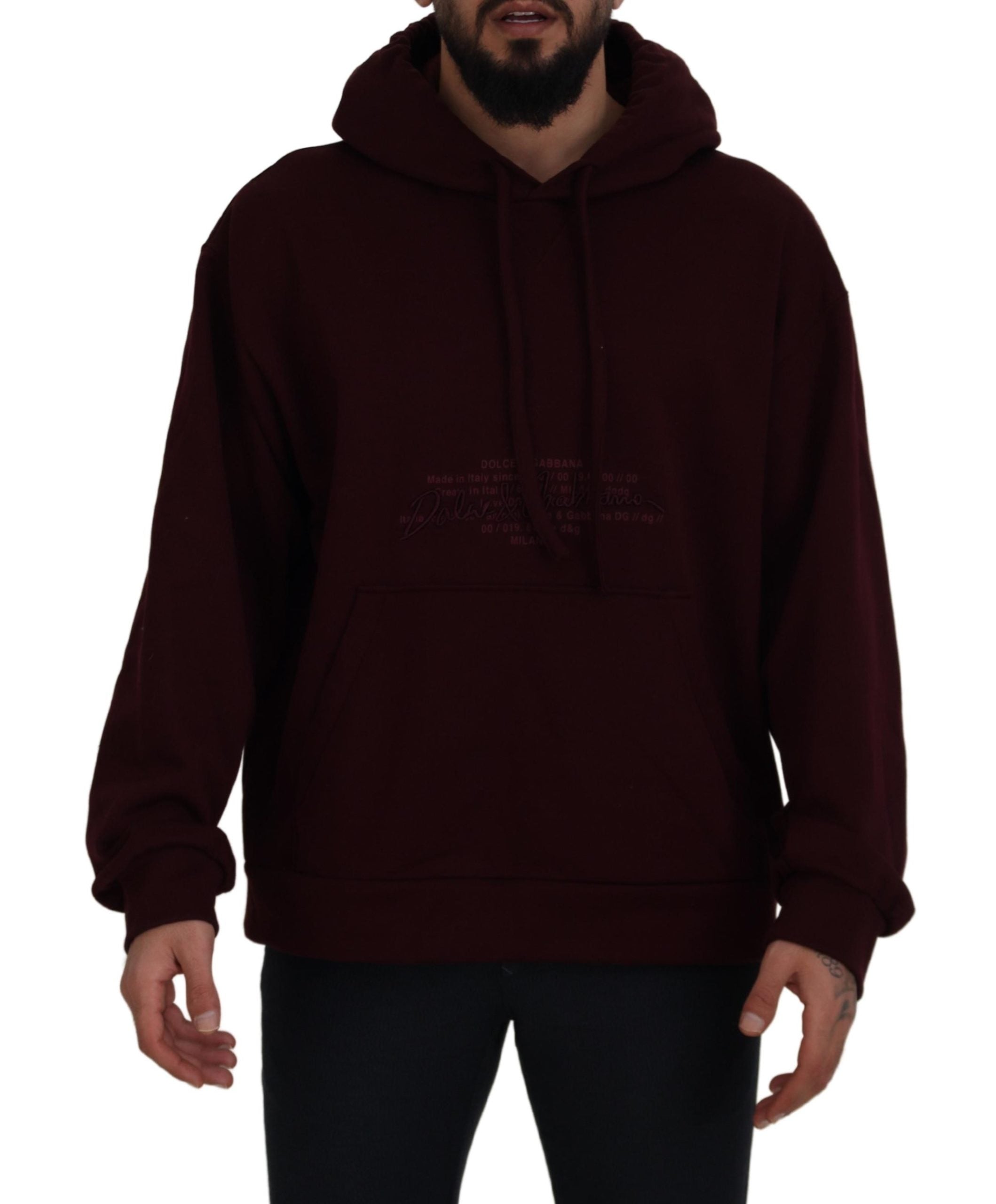 Dolce & Gabbana Maroon Hooded Cotton Blend Sweater