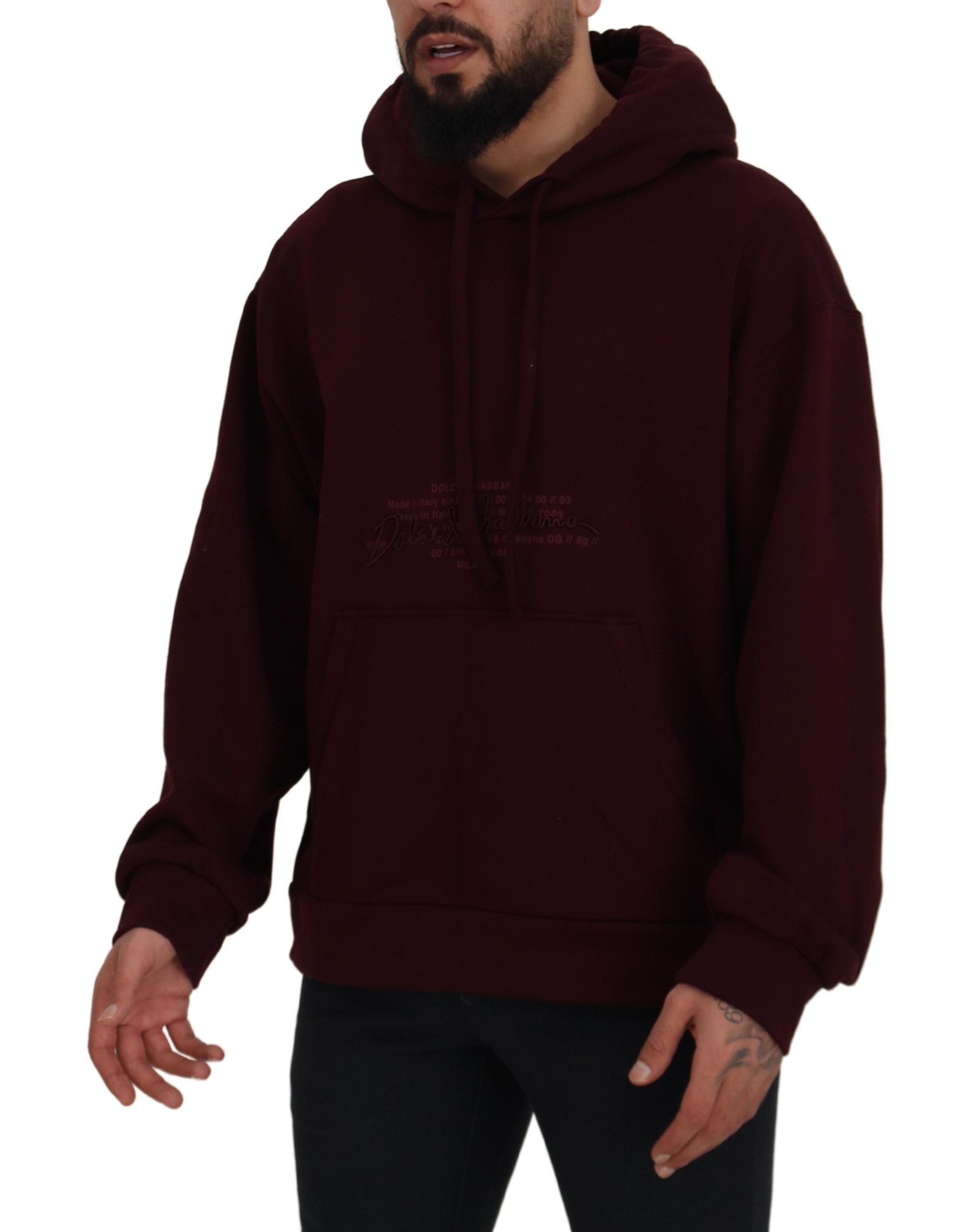 Dolce & Gabbana Maroon Hooded Cotton Blend Sweater