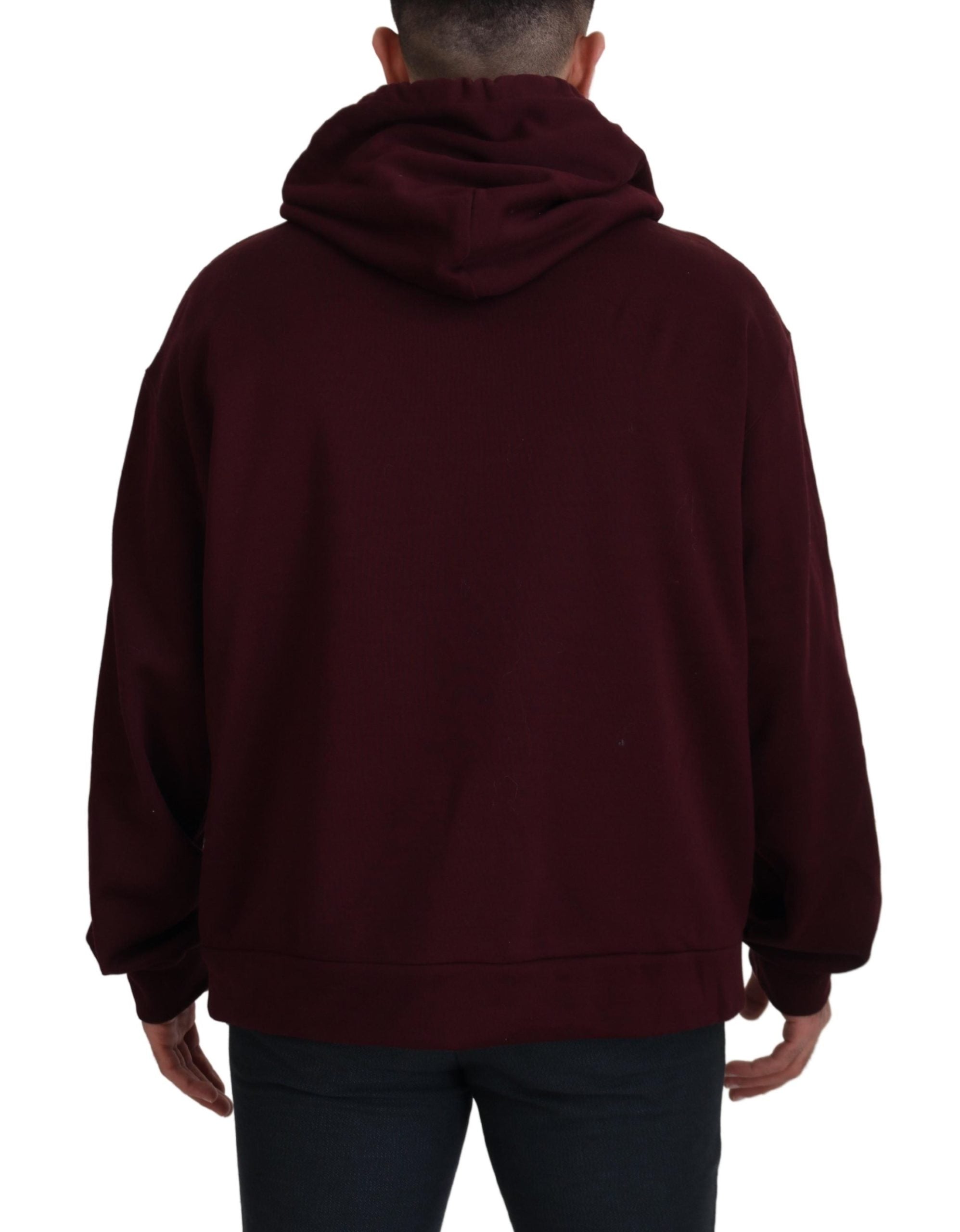 Dolce & Gabbana Maroon Hooded Cotton Blend Sweater