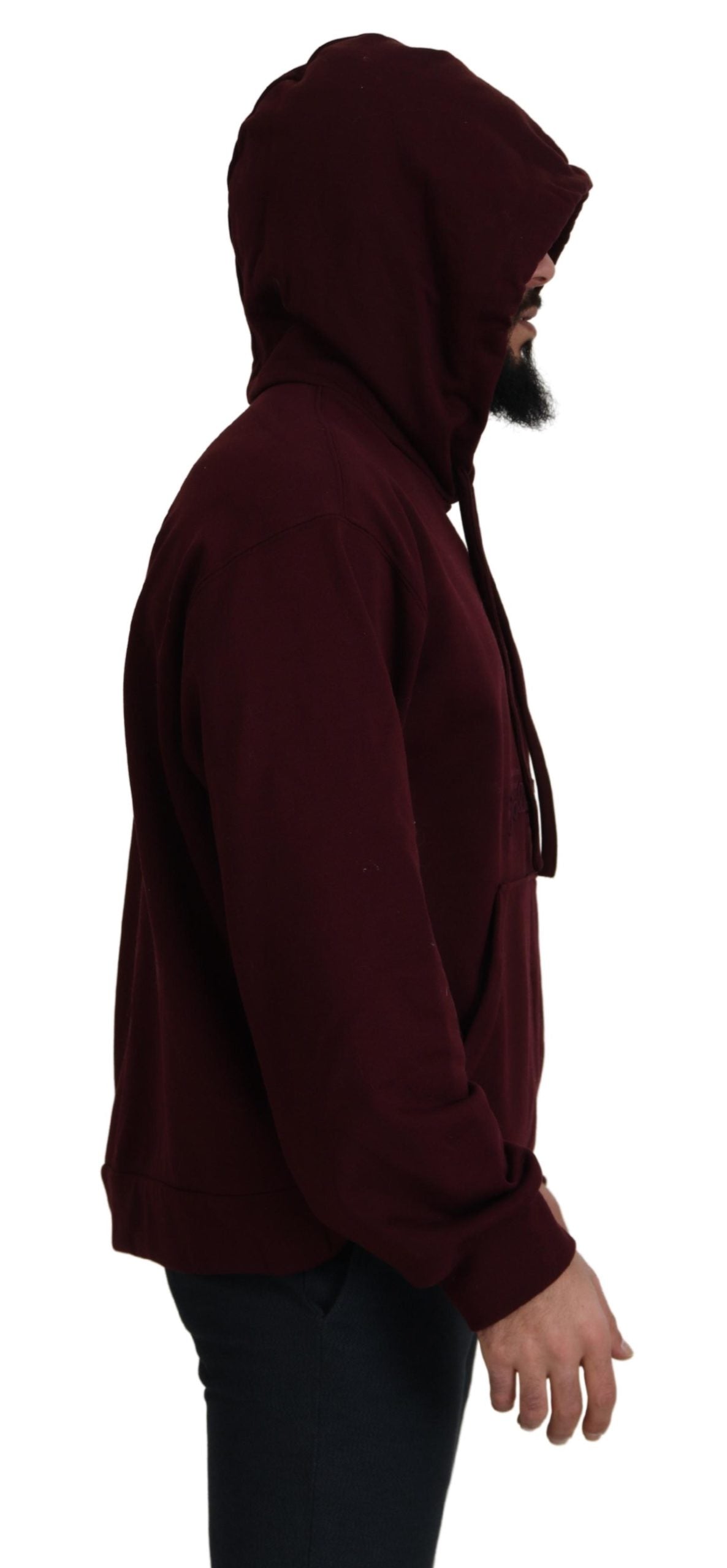 Dolce & Gabbana Maroon Hooded Cotton Blend Sweater