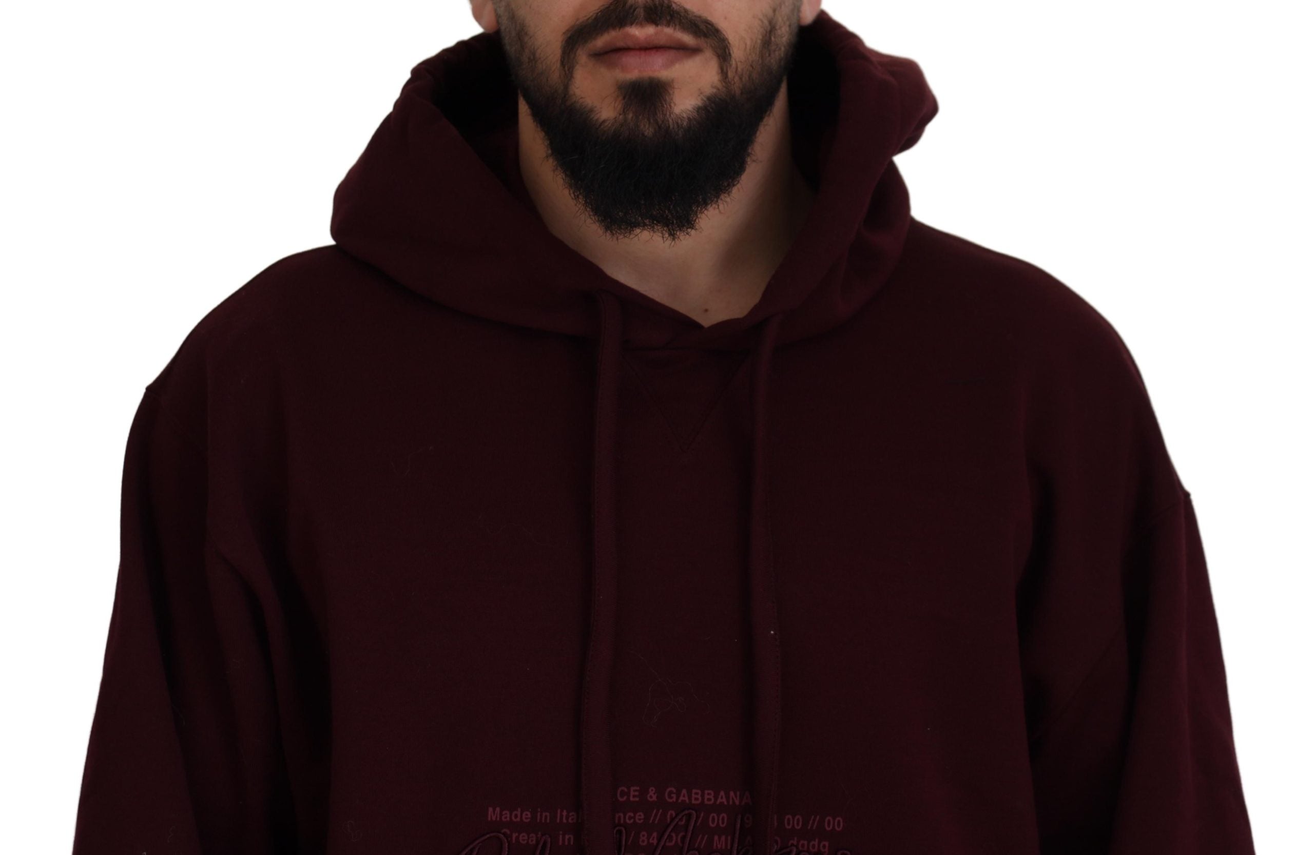 Dolce & Gabbana Maroon Hooded Cotton Blend Sweater