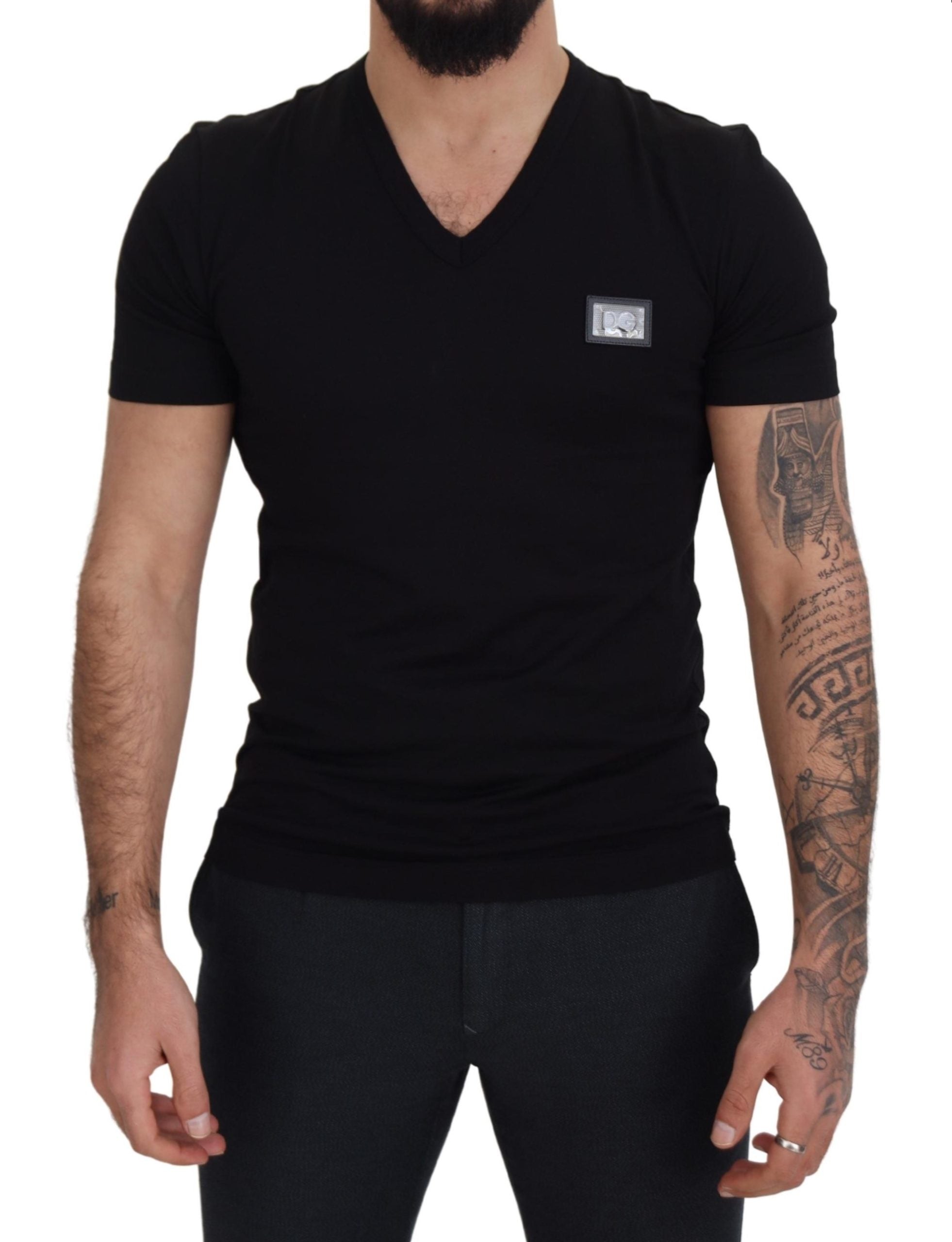 Dolce & Gabbana Elegant V-Neck Black Cotton Tee