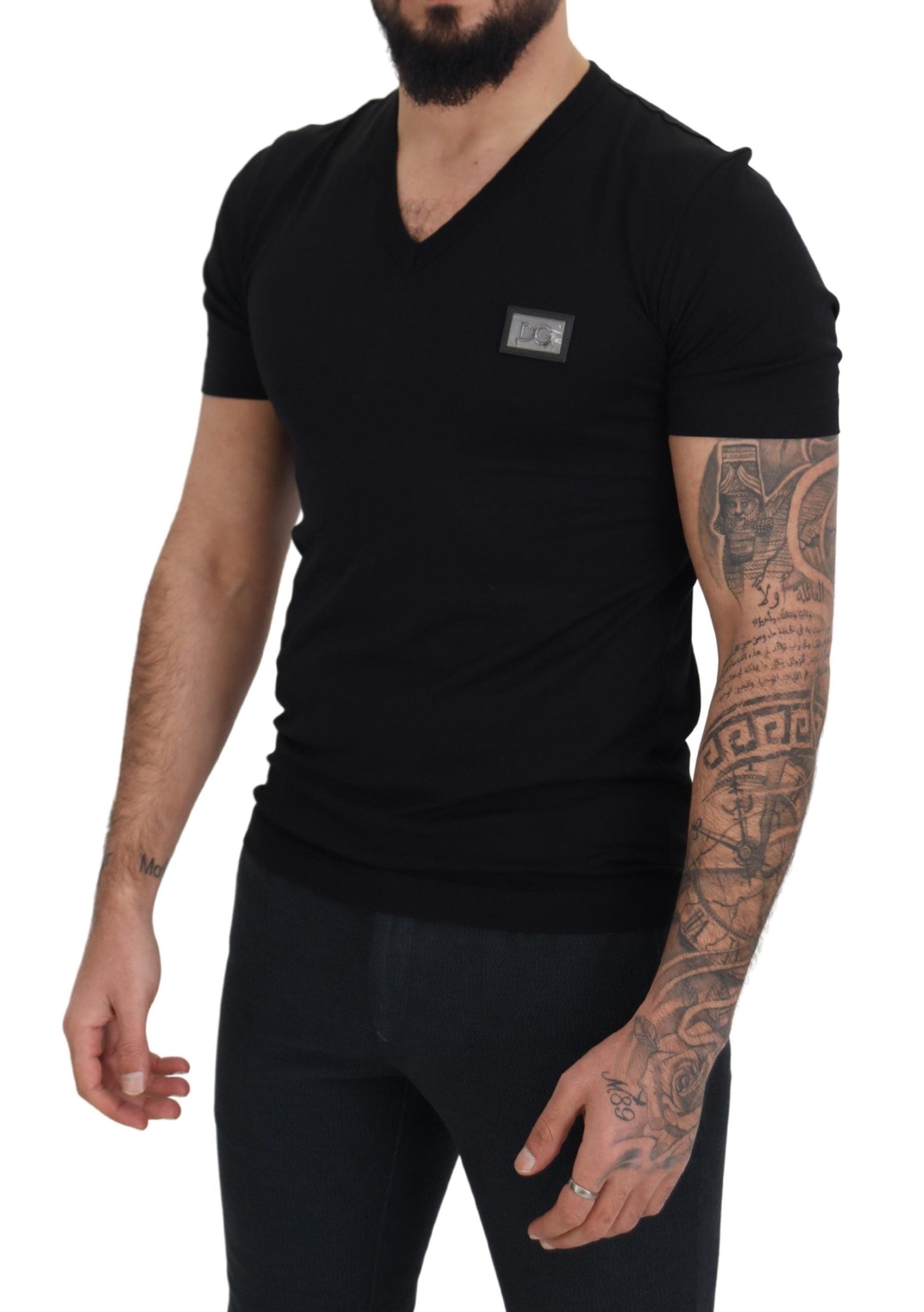 Dolce & Gabbana Elegant V-Neck Black Cotton Tee