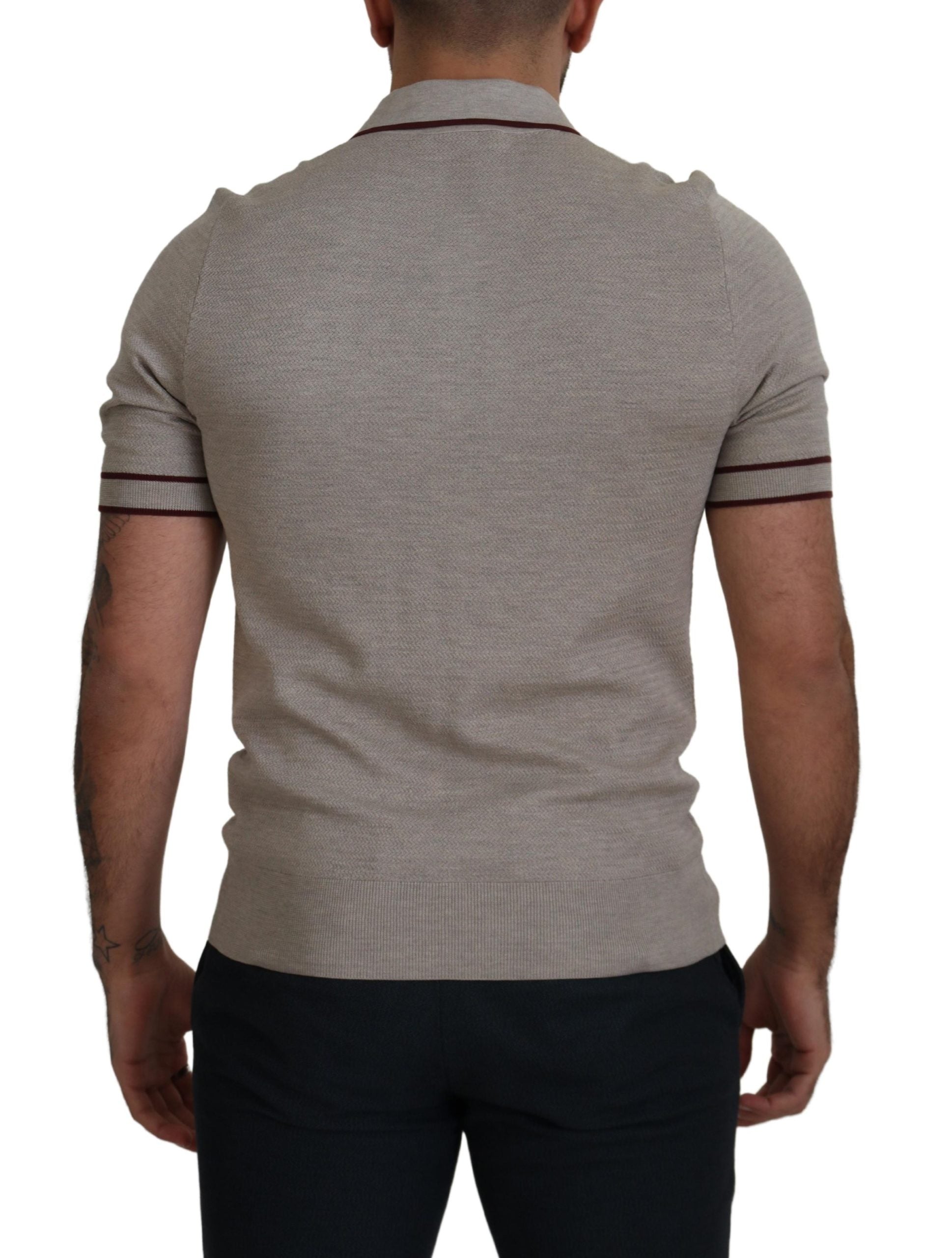 Dolce & Gabbana Elegant Gray Silk Collared T-Shirt