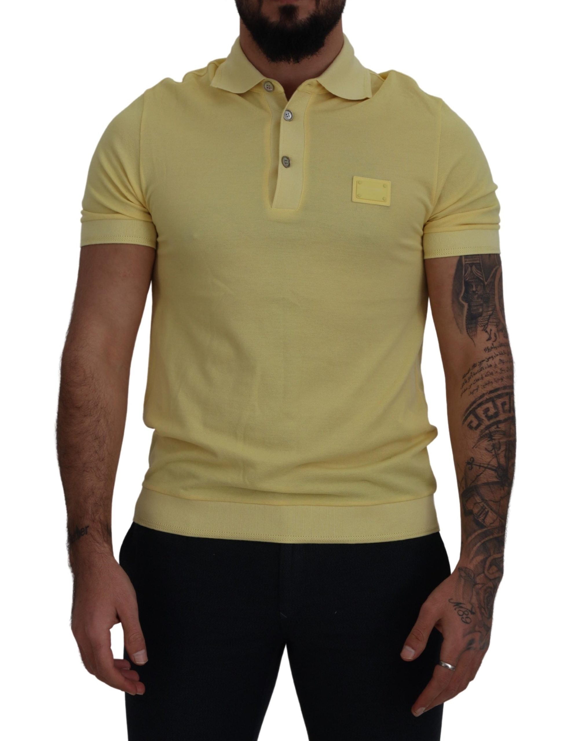 Dolce & Gabbana Elegant Yellow Cotton Collared Tee