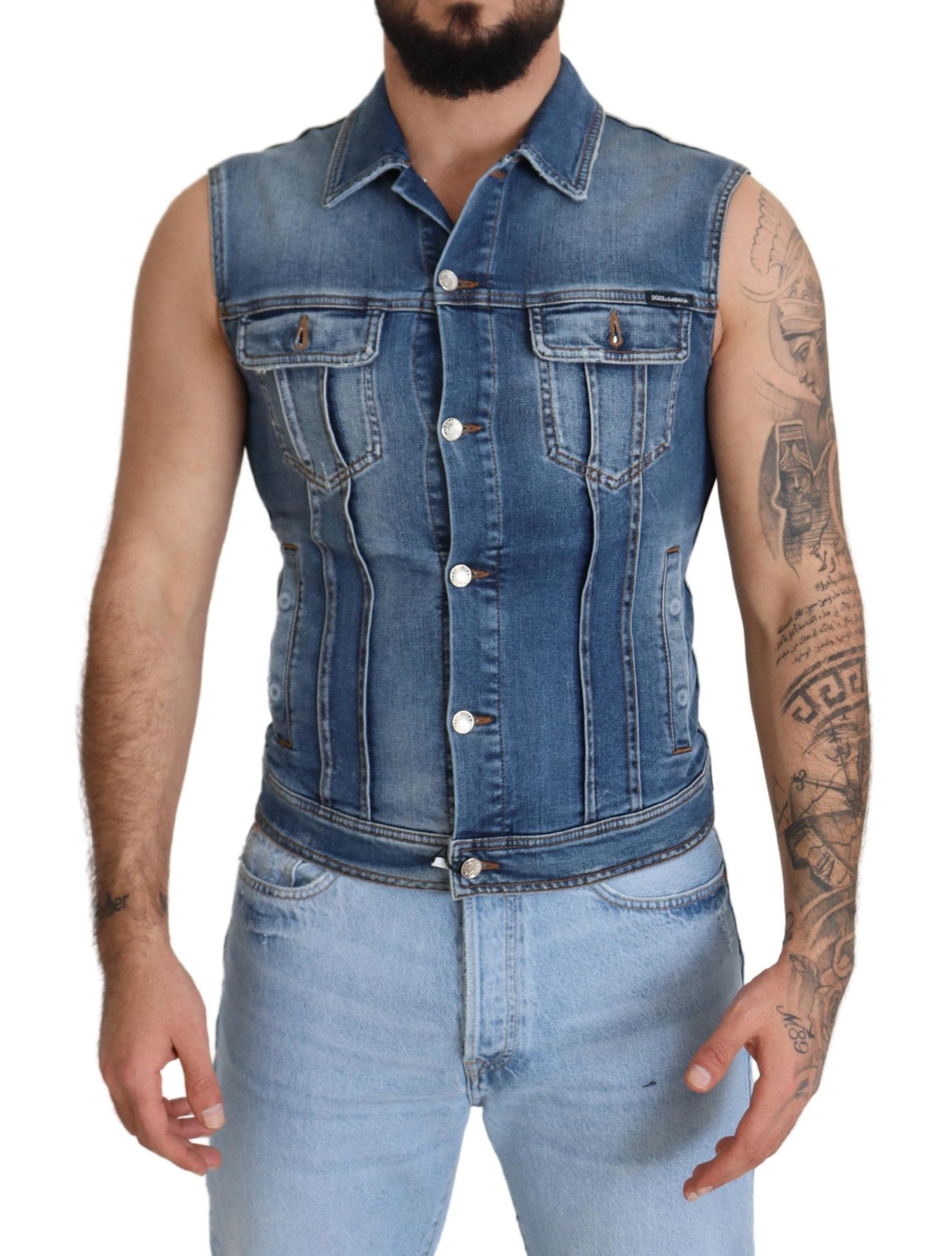 Dolce & Gabbana Elegant Single Breasted Denim Vest