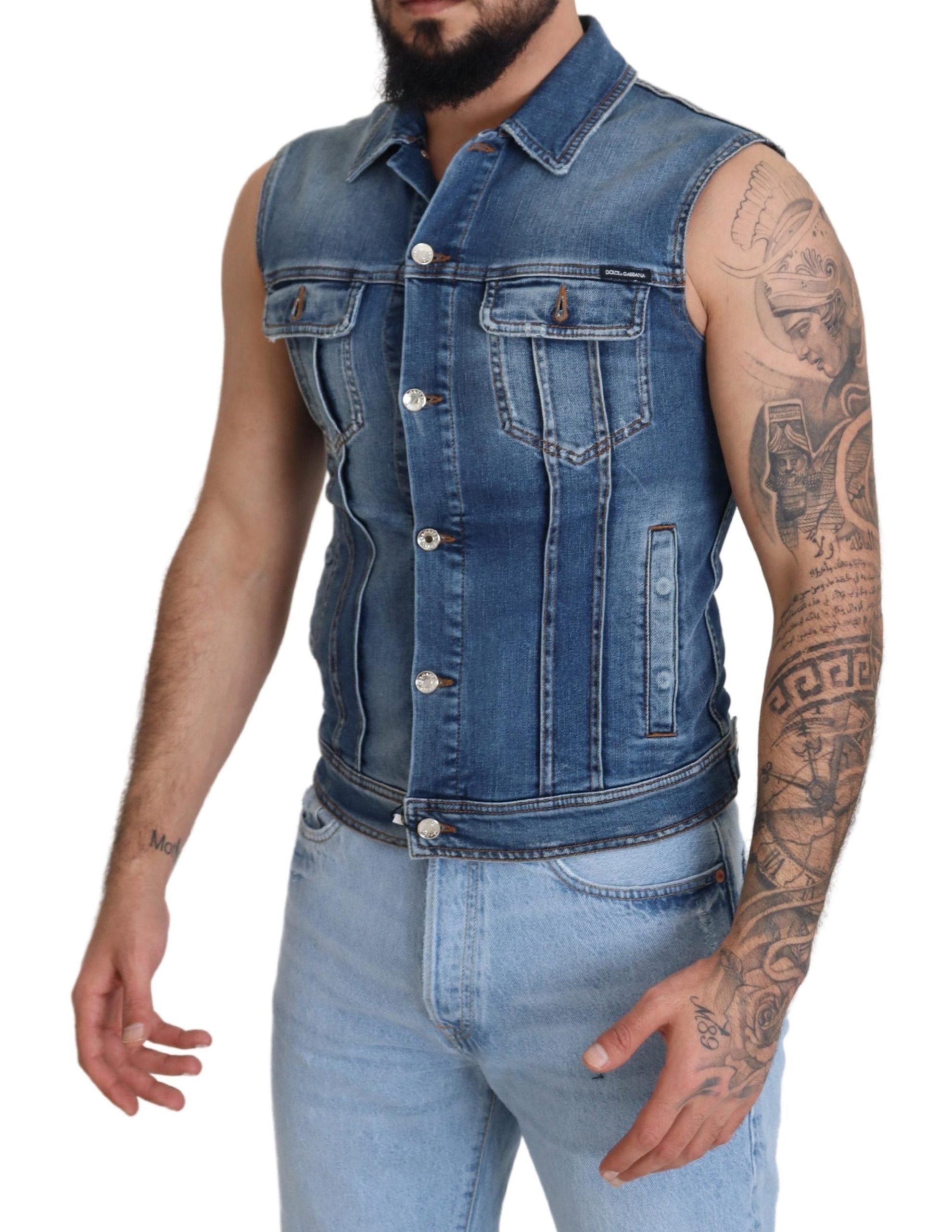 Dolce & Gabbana Elegant Single Breasted Denim Vest