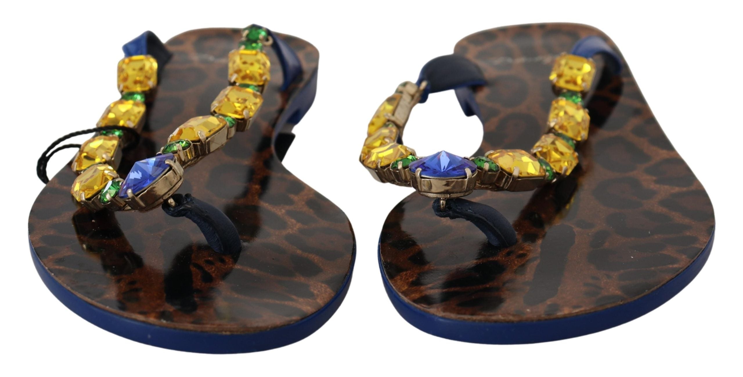 Dolce & Gabbana Blue Leopard Crystal Embellished Sandals