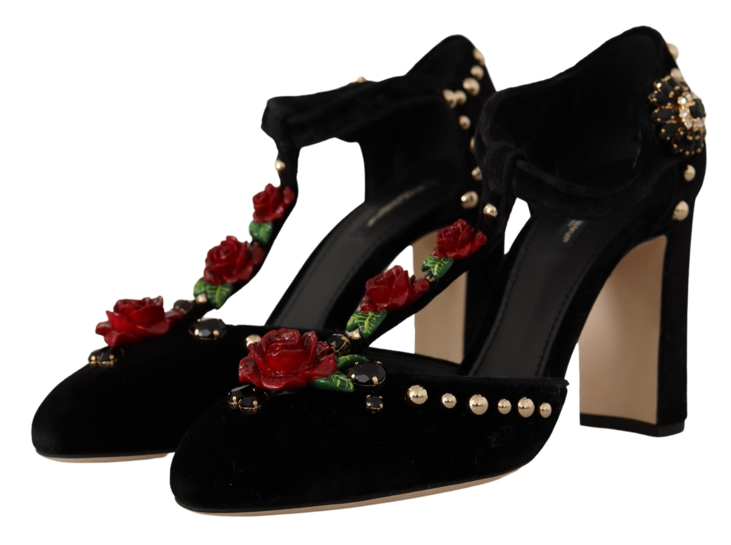 Dolce & Gabbana Elegant Embellished T-Strap Heels Sandals