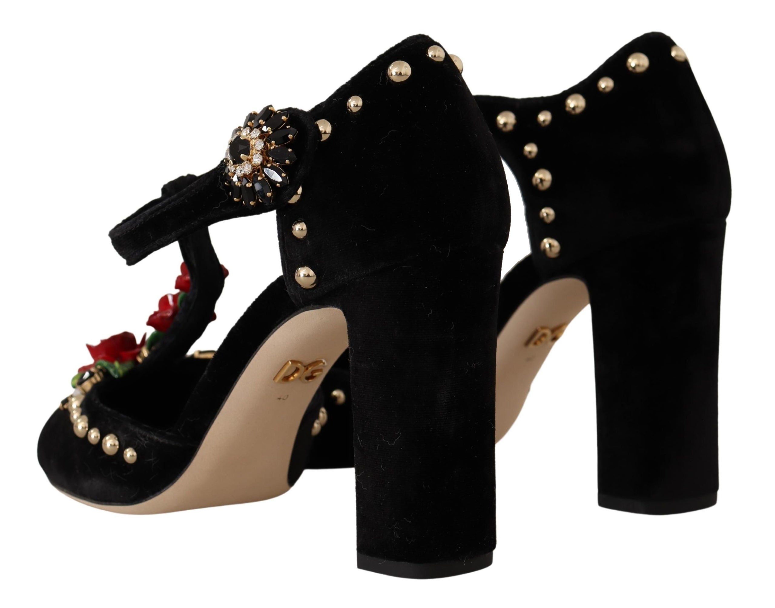 Dolce & Gabbana Elegant Embellished T-Strap Heels Sandals