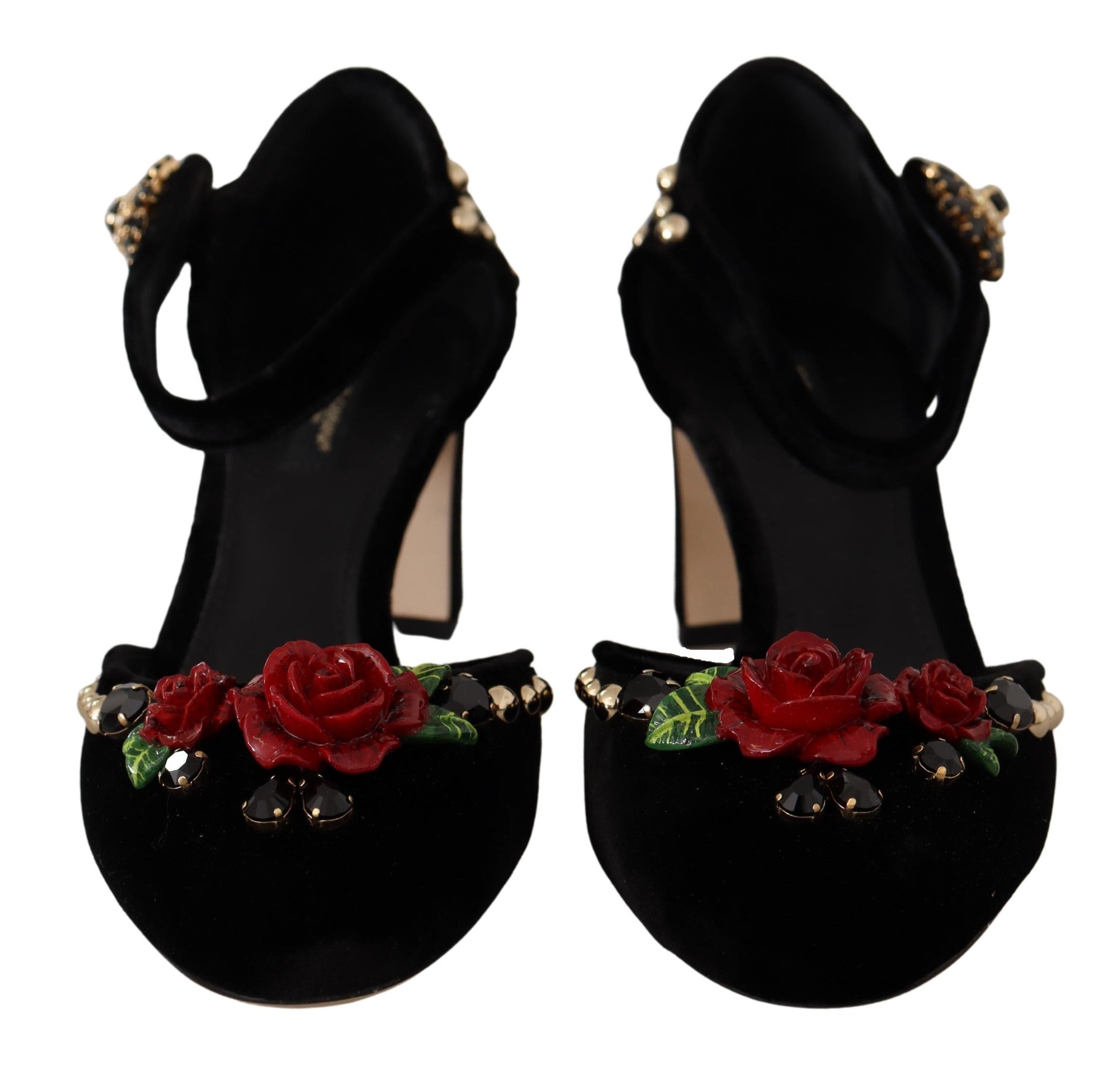 Dolce & Gabbana Floral Embellished T-Strap Heels Sandals