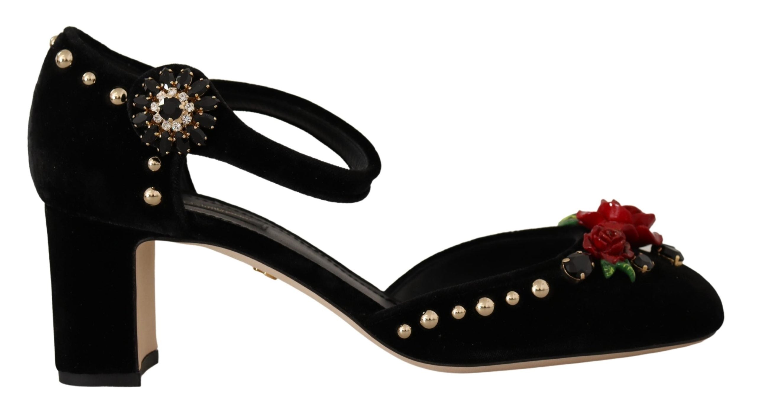 Dolce & Gabbana Floral Embellished T-Strap Heels Sandals