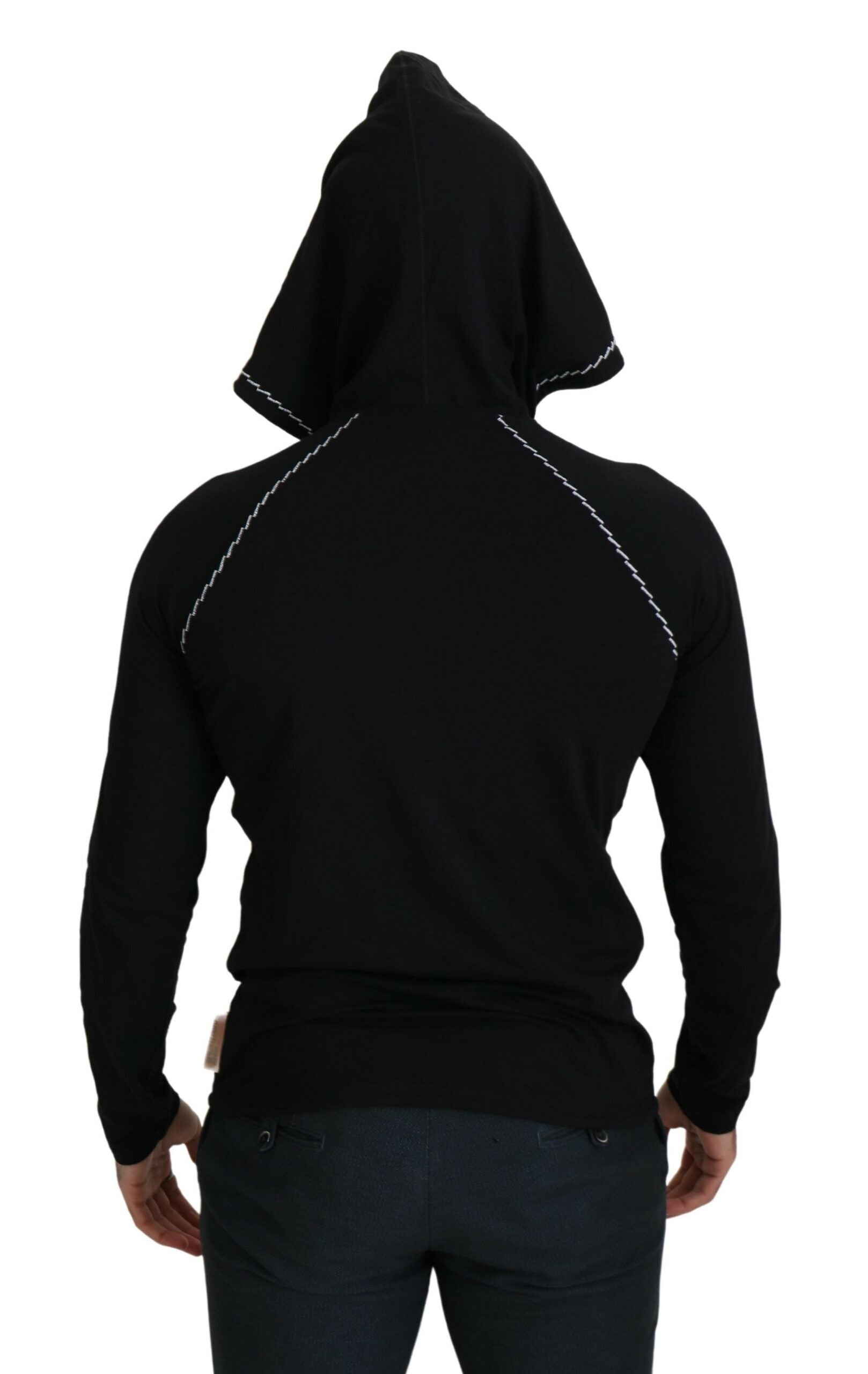 John Galliano Elegant Black Hooded Pullover Sweater