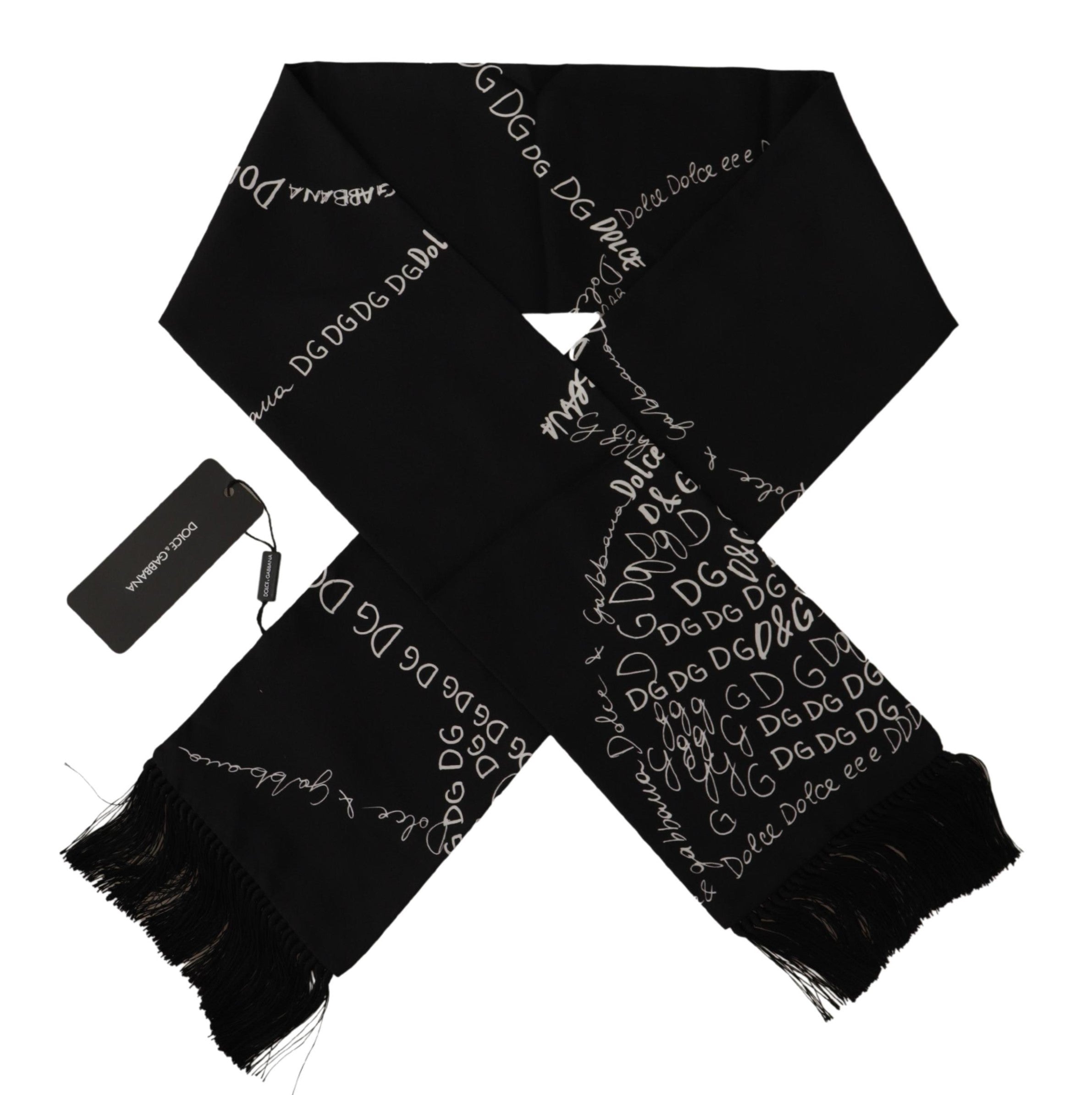 Dolce & Gabbana Elegant Silk Black Doodle Scarf for Men