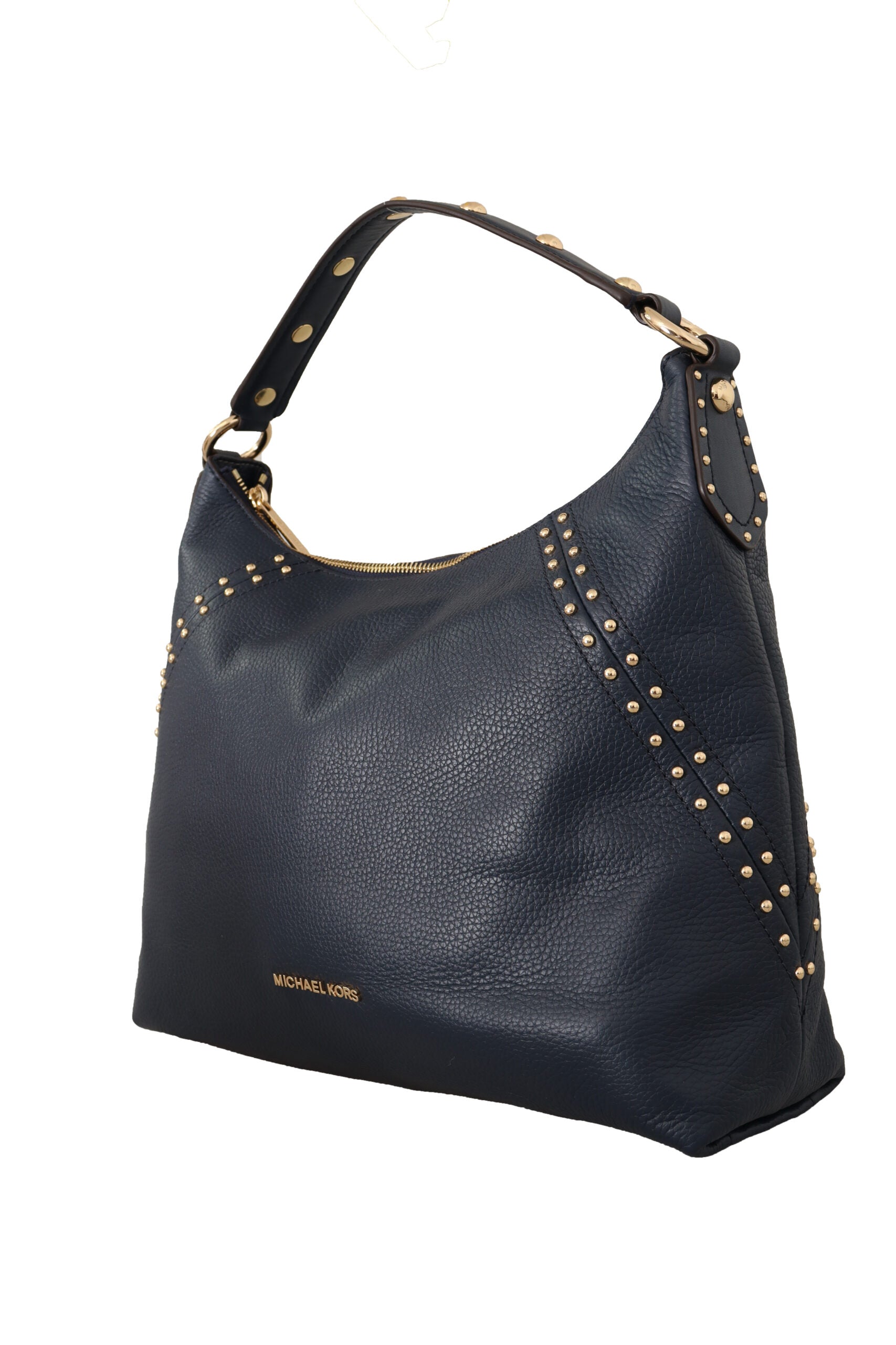 Michael Kors Elegant Blue Leather Shoulder Bag with Gold Accents