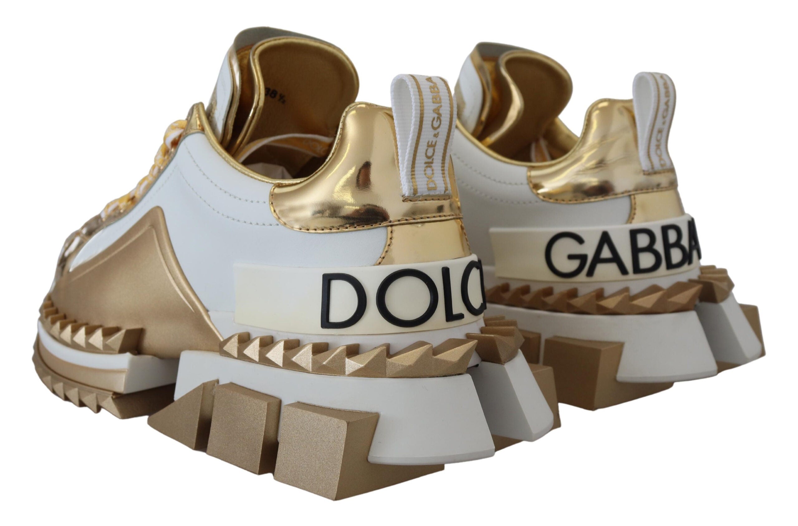 Dolce & Gabbana Chic White & Gold Leather Super Queen Sneakers