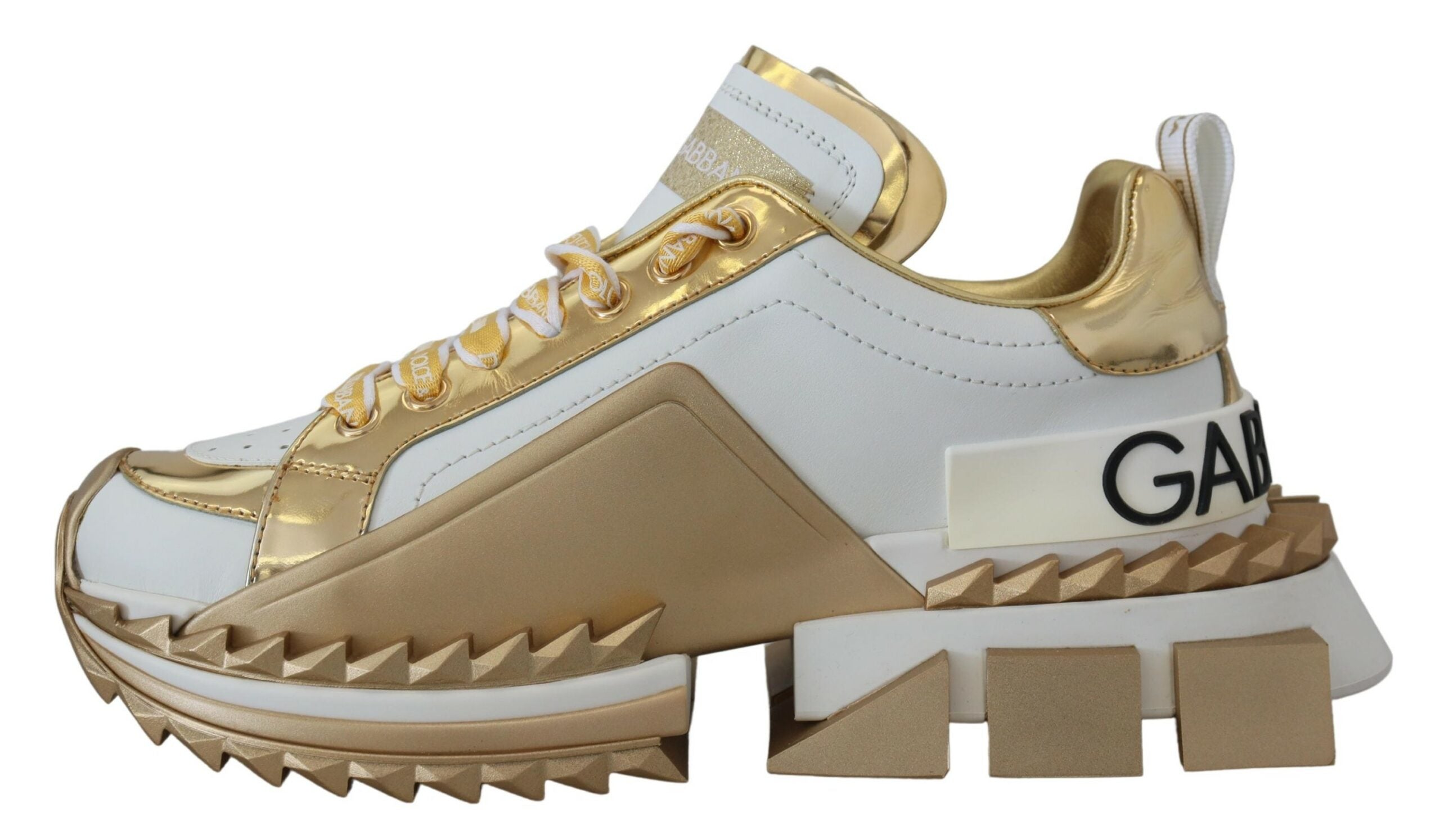 Dolce & Gabbana Chic White & Gold Leather Super Queen Sneakers