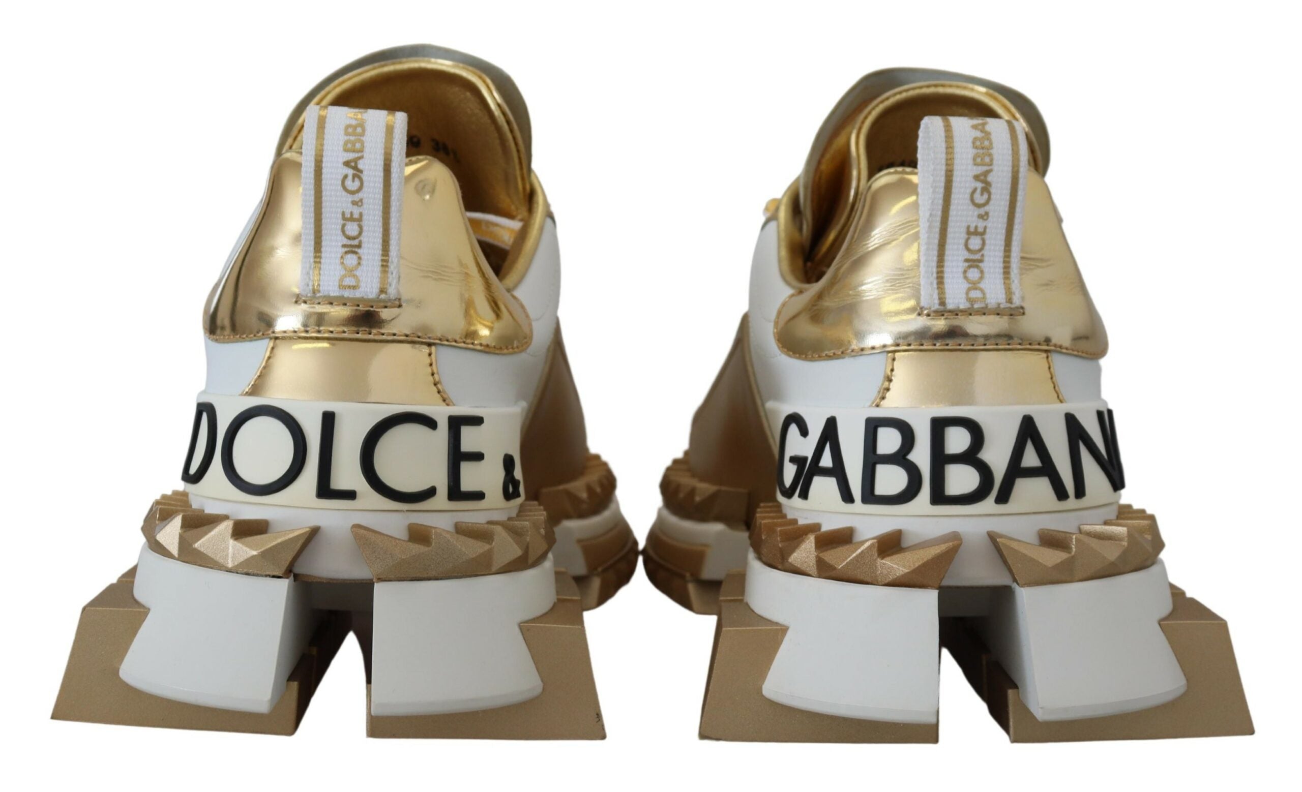 Dolce & Gabbana Chic White & Gold Leather Super Queen Sneakers