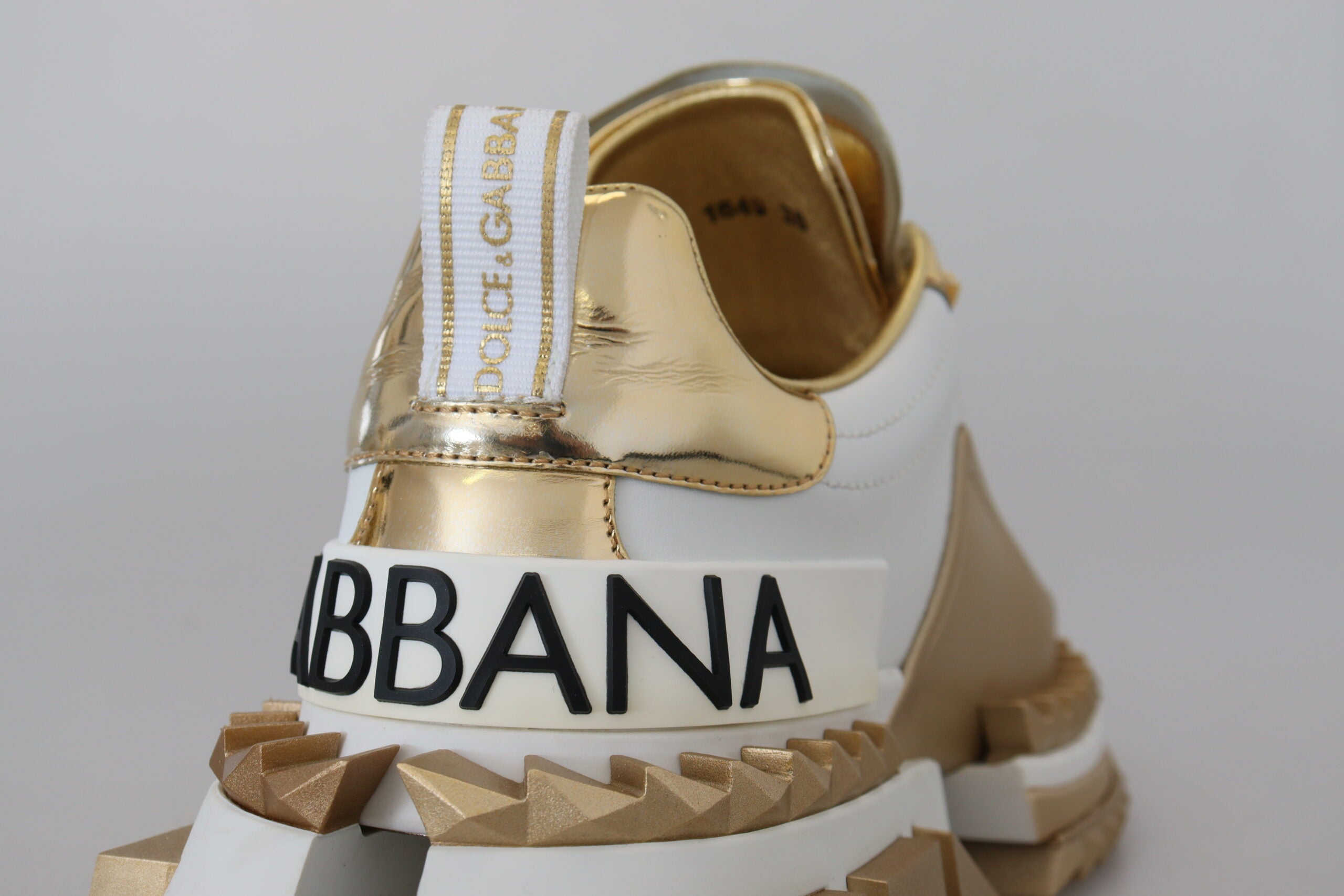 Dolce & Gabbana Chic White & Gold Leather Super Queen Sneakers