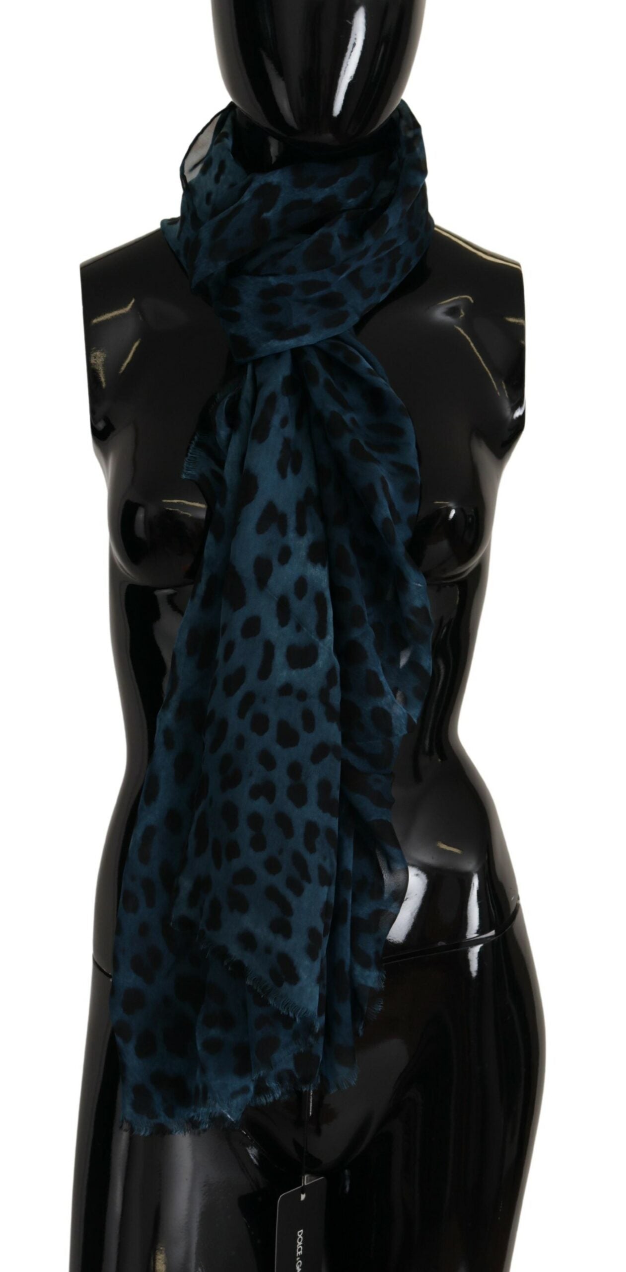 Dolce & Gabbana Elegant Blue Leopard Print Silk Shawl