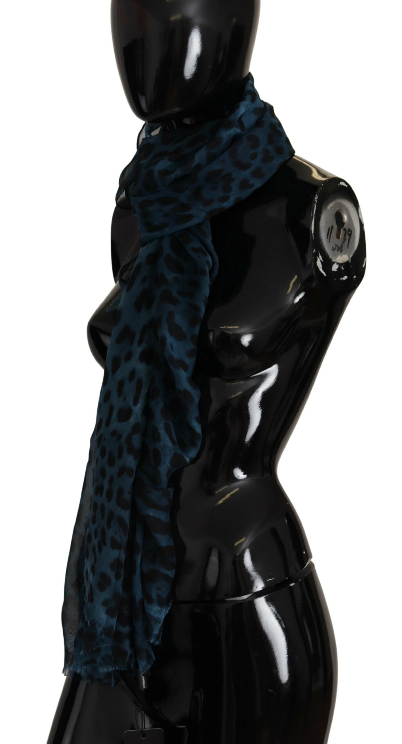 Dolce & Gabbana Elegant Blue Leopard Print Silk Shawl