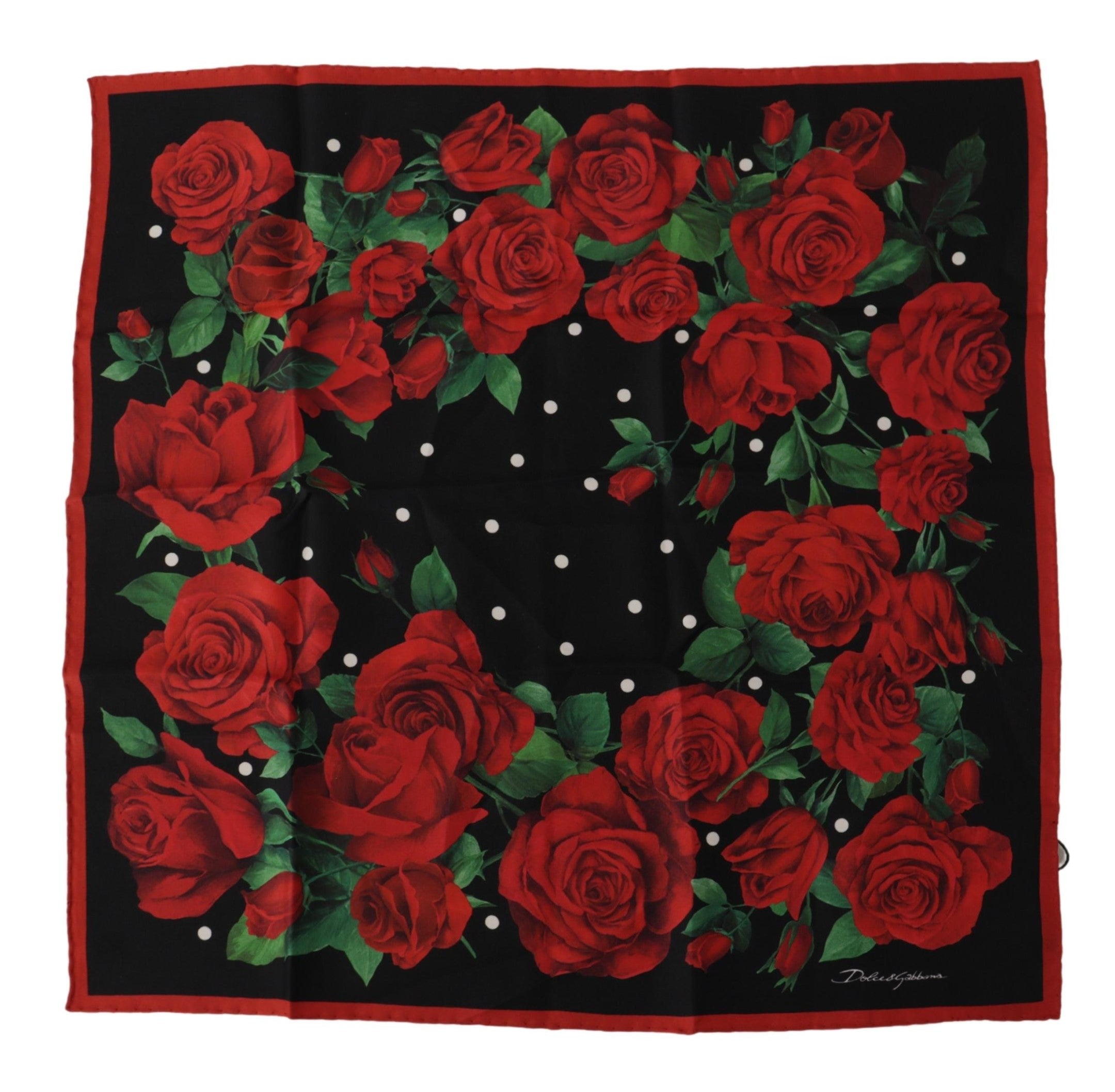 Dolce & Gabbana Elegant Silk Scarf with Red Rose Print