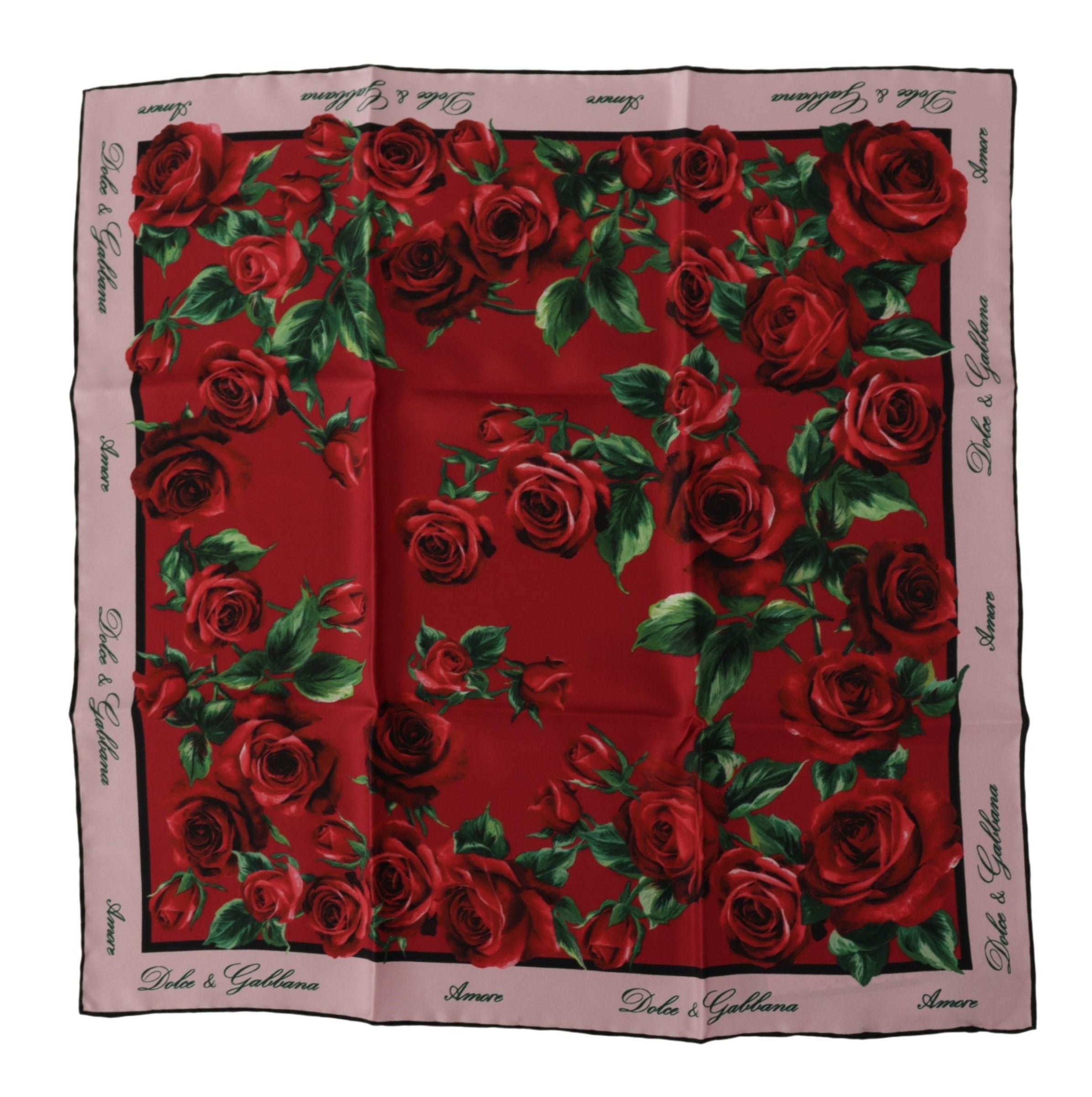 Dolce & Gabbana Elegant Red Rose Print Silk Scarf