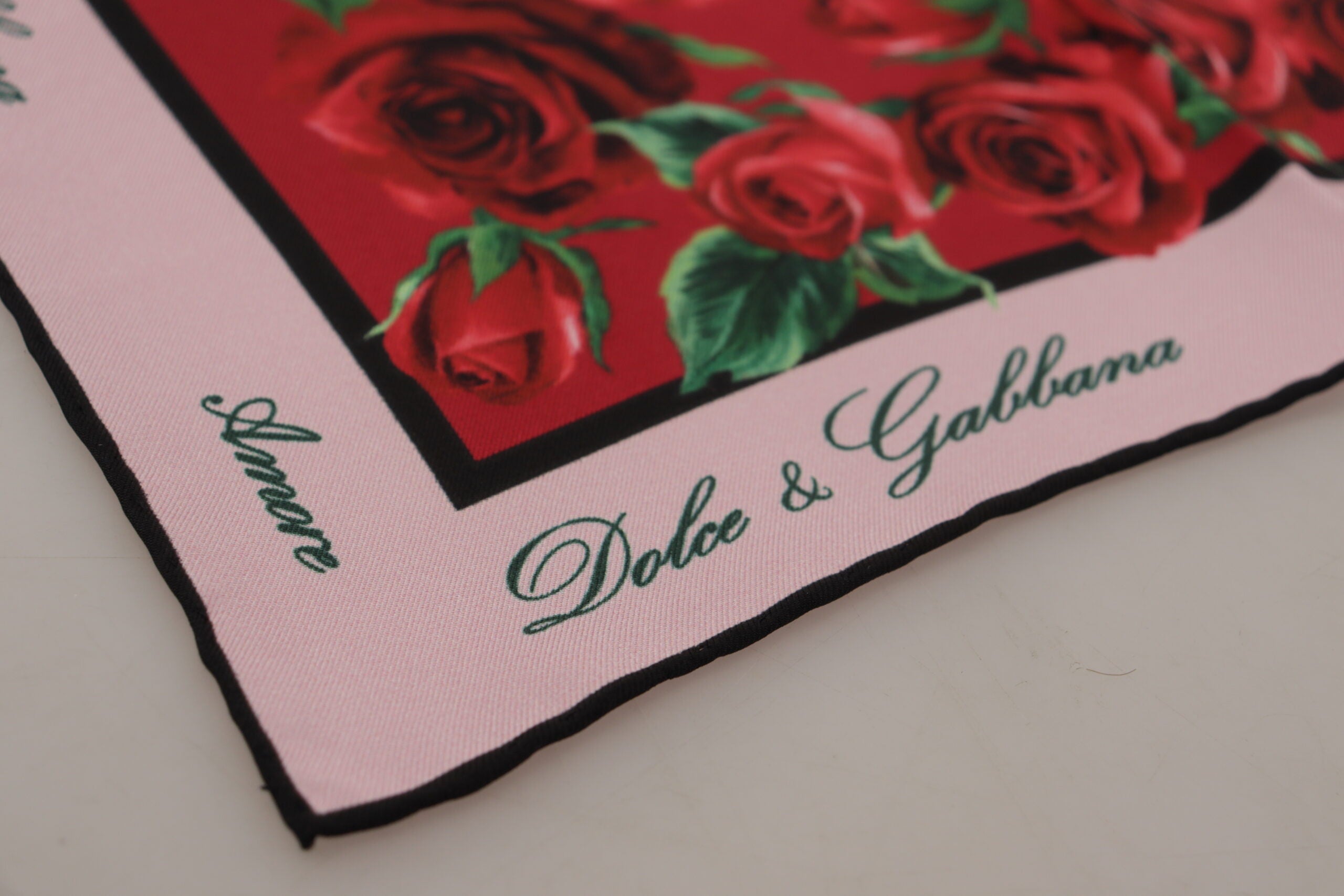 Dolce & Gabbana Elegant Red Rose Print Silk Scarf