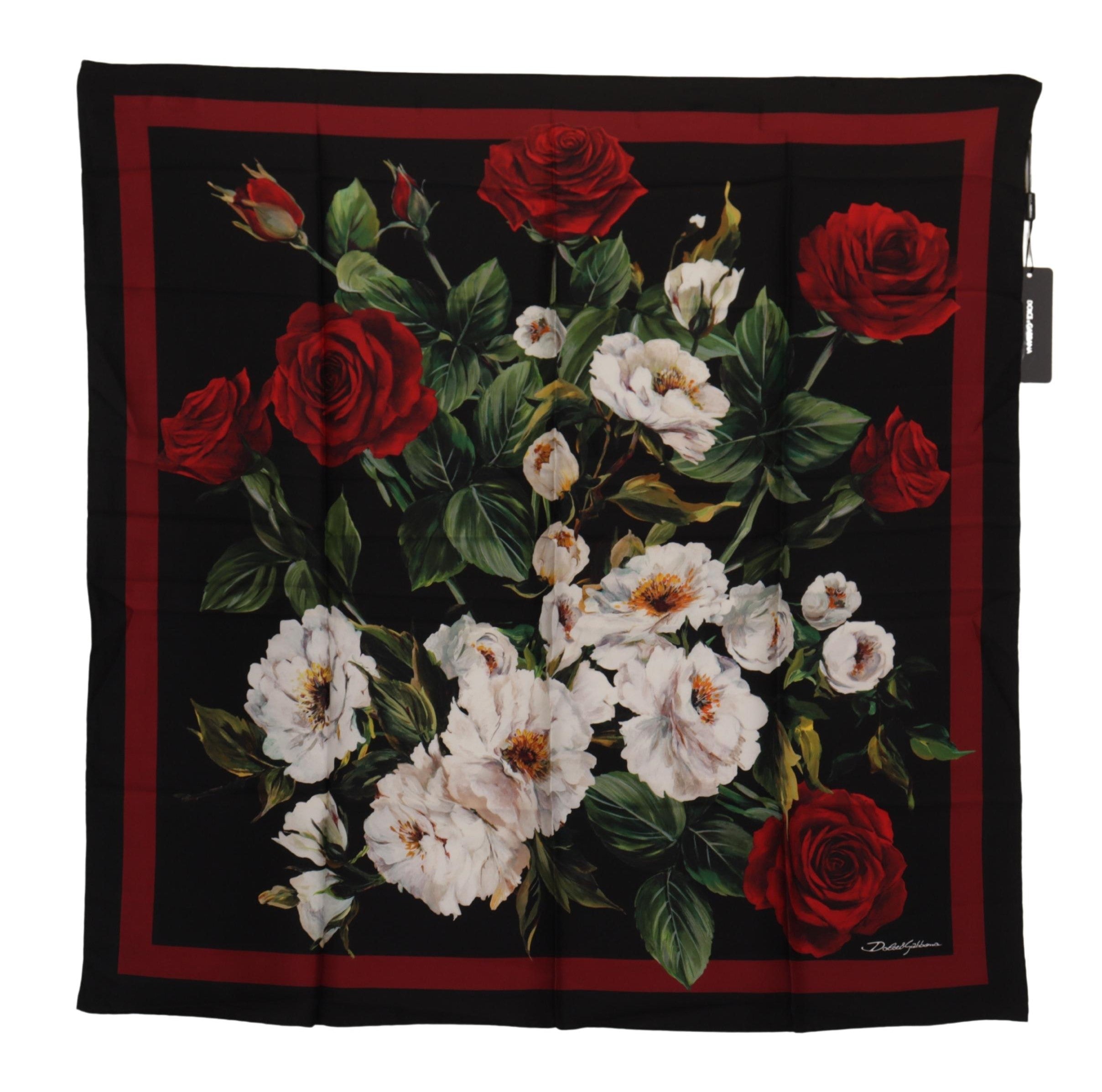 Dolce & Gabbana Elegant Silk Square Scarf with Rose Print